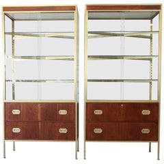 Pair of Baker Furniture Hollywood Regency Campaign Style Display Cabinets