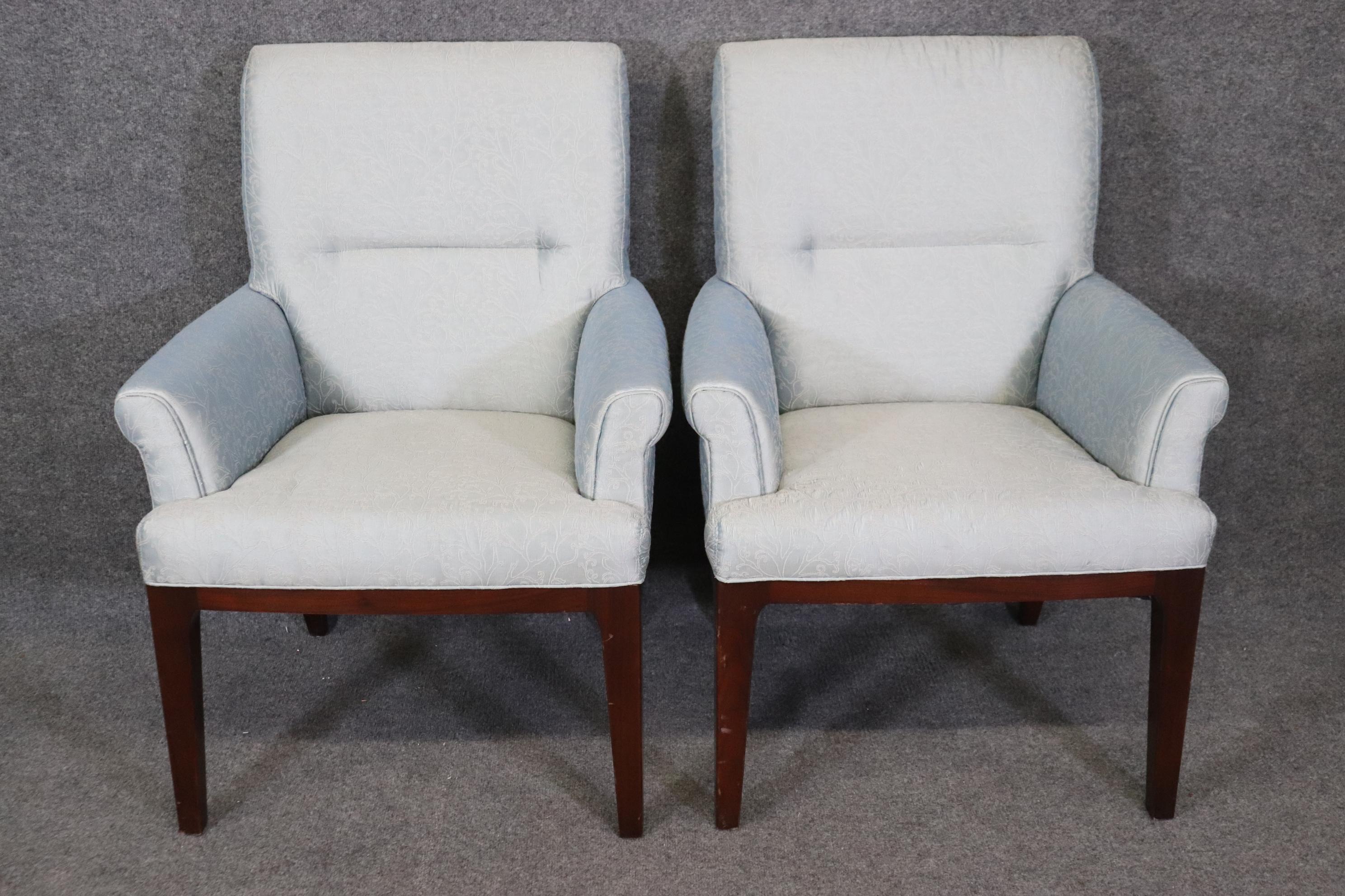 Pair of Baker Furniture Mahogany Mid Century Modern Bergere Dining Chairs  In Good Condition In Swedesboro, NJ