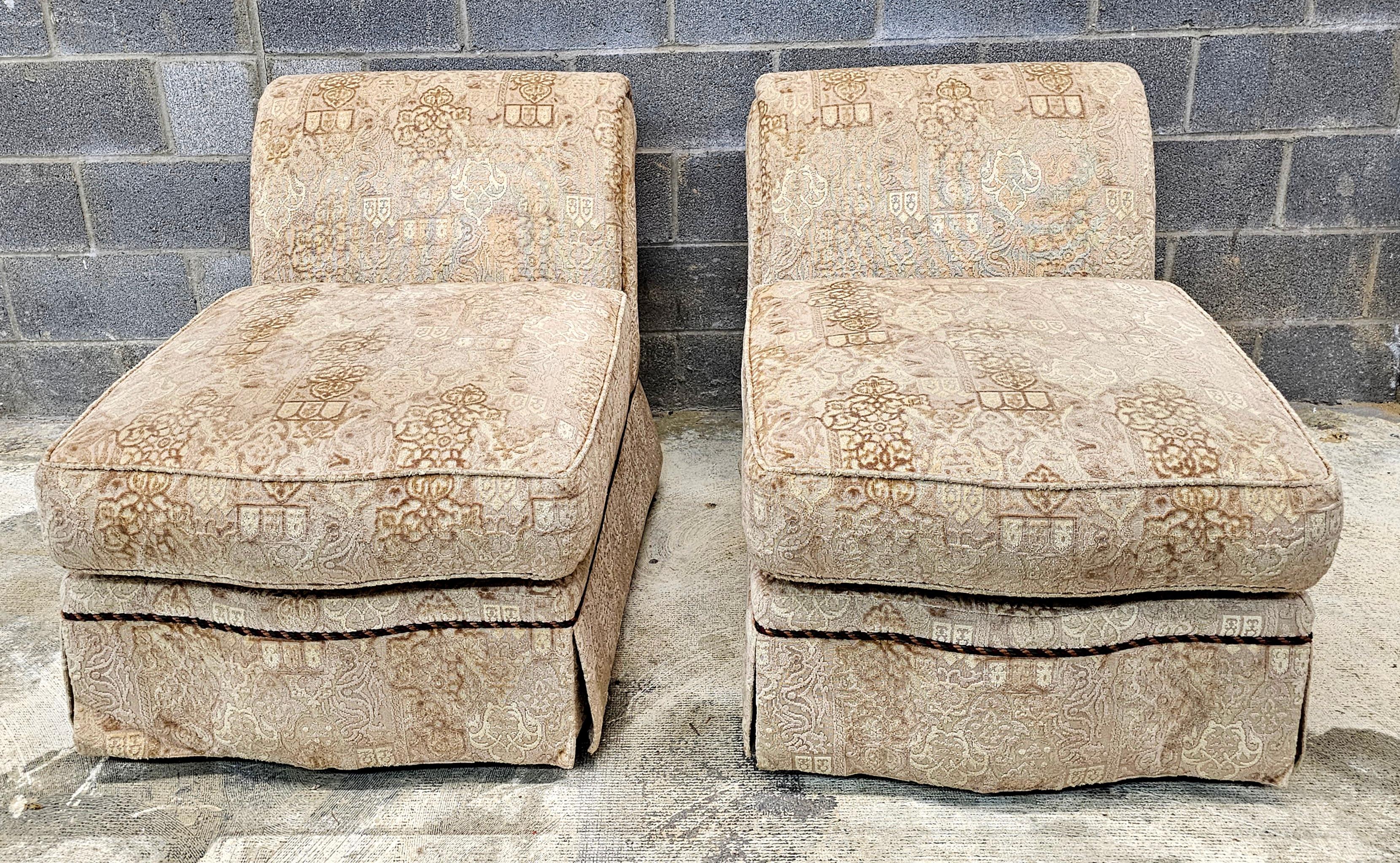 Pair of Baker Furniture Roll Back Plush Upholstered Slipper Chairs For Sale 3