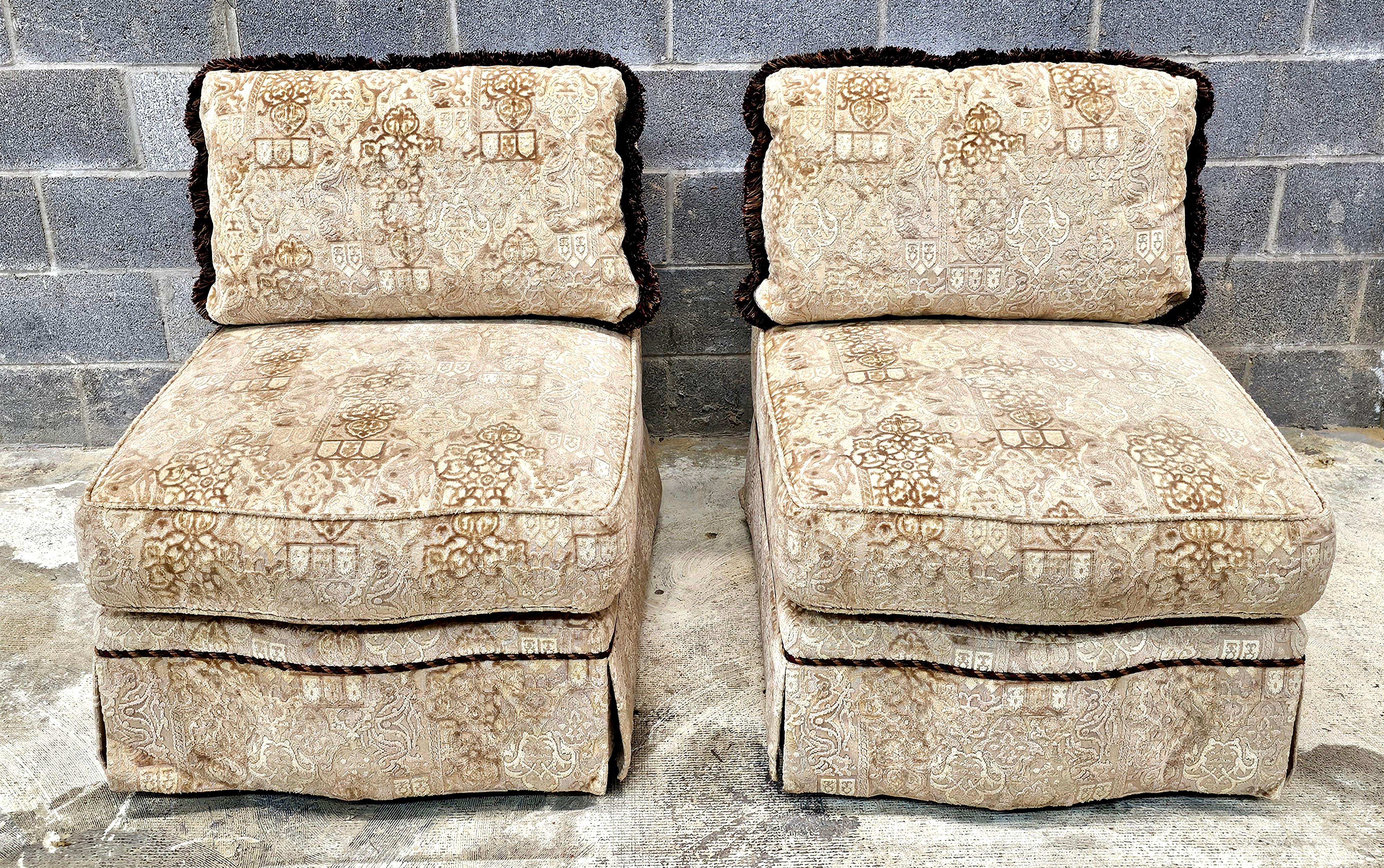 Other Pair of Baker Furniture Roll Back Plush Upholstered Slipper Chairs For Sale