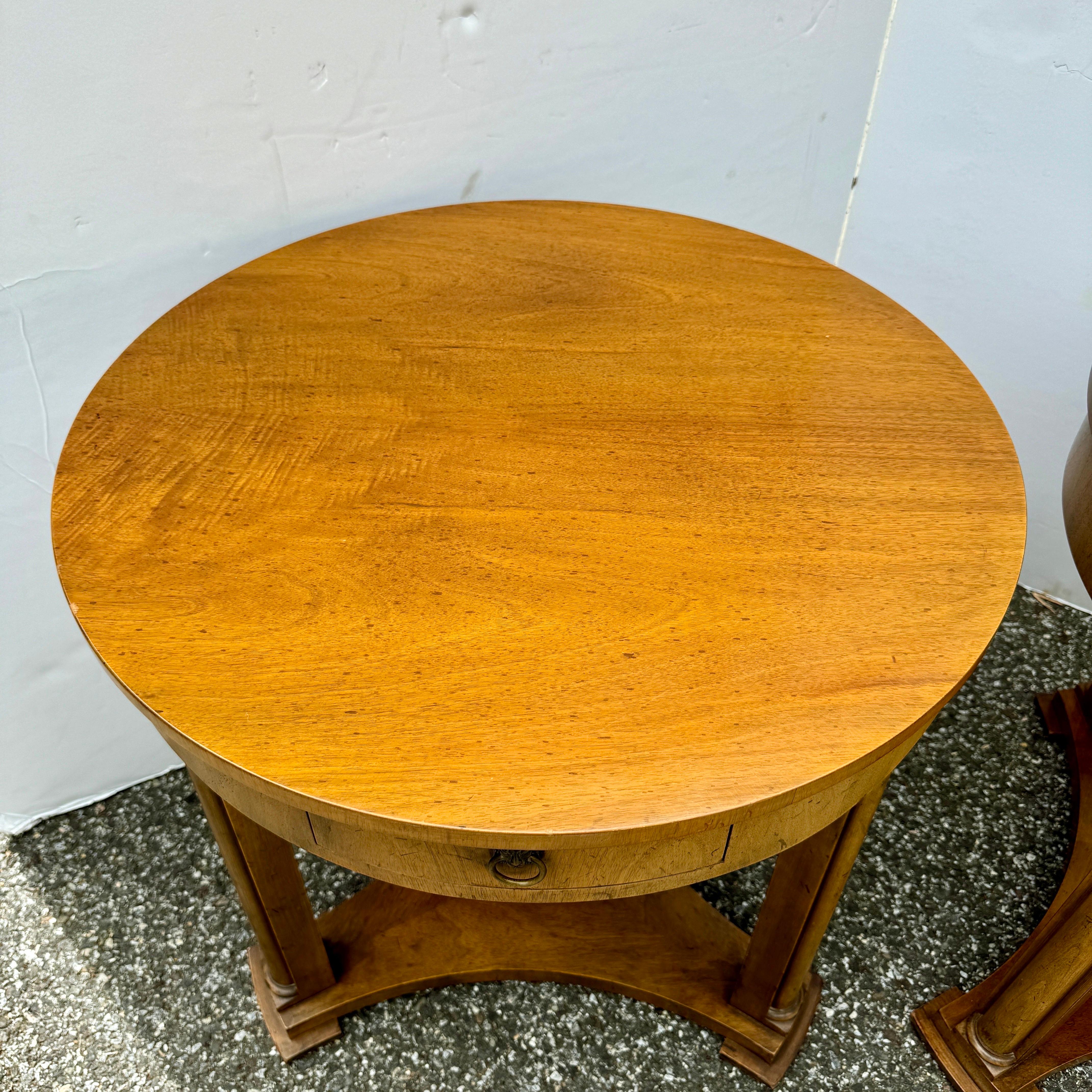 Pair of Baker Furniture Round End Side Center Hall Tables For Sale 3