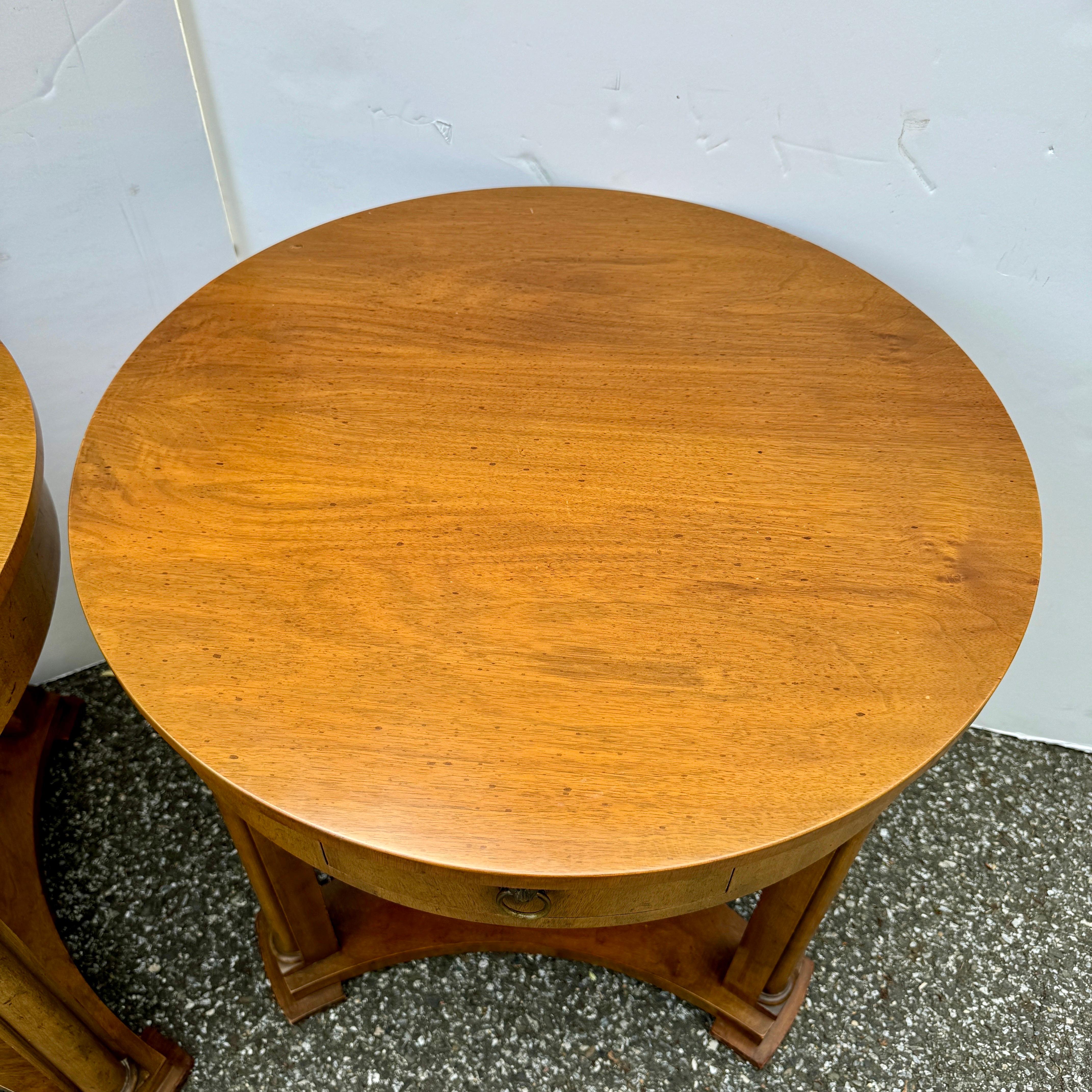 Pair of Baker Furniture Round End Side Center Hall Tables For Sale 7