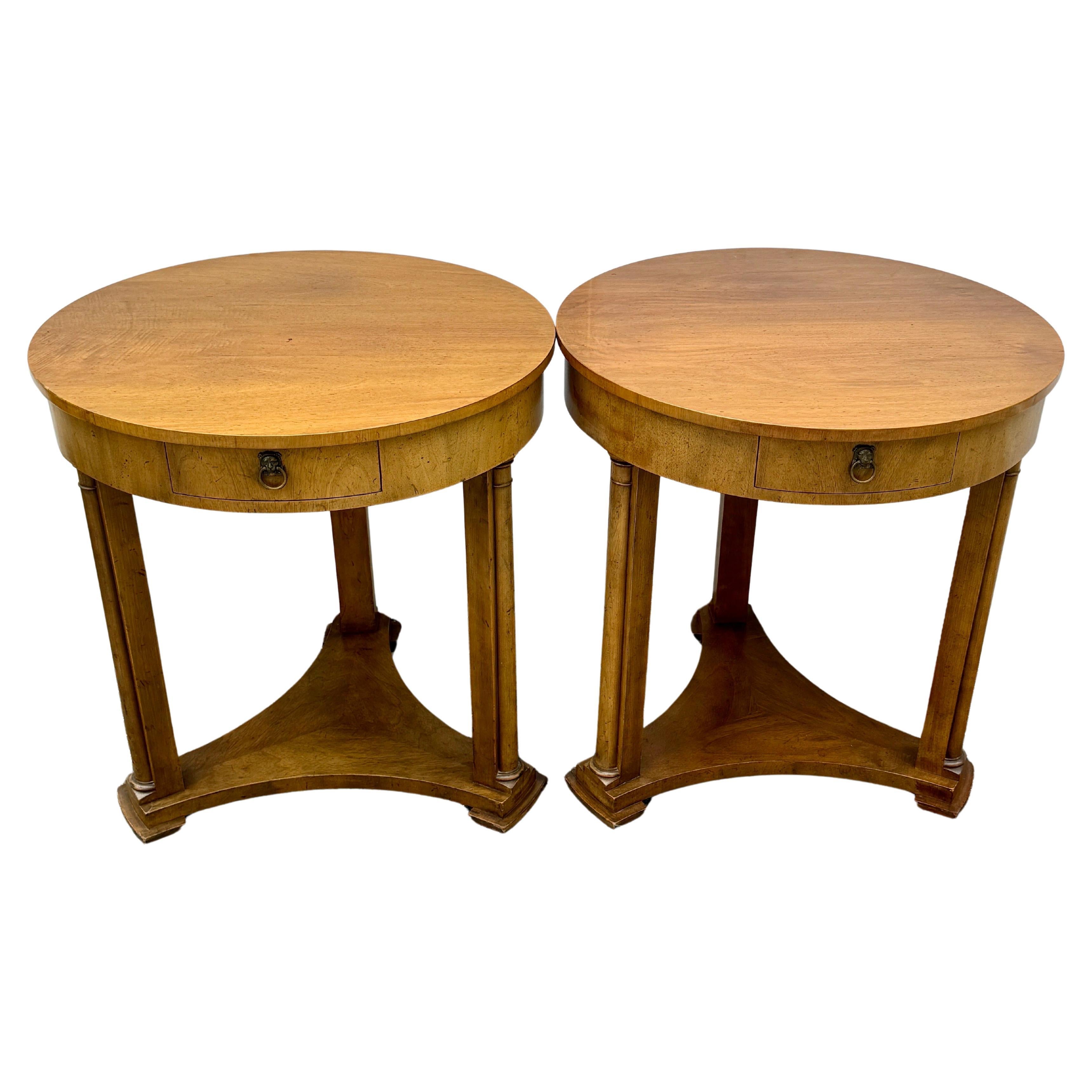 Pair of Baker Furniture Round End Side Center Hall Tables In Good Condition For Sale In Haddonfield, NJ