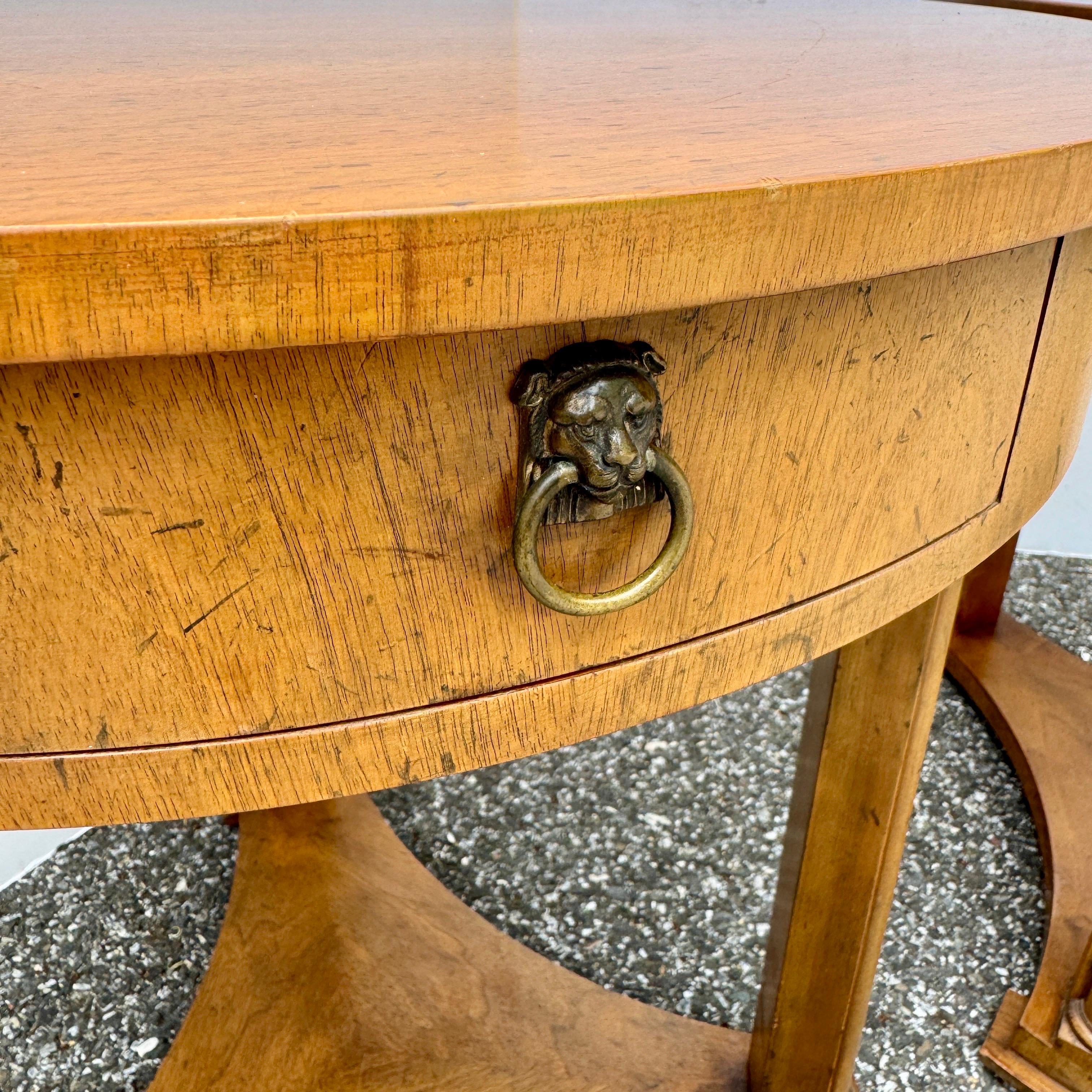 Wood Pair of Baker Furniture Round End Side Center Hall Tables For Sale
