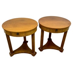 Pair of Baker Furniture Round End Side Center Hall Tables