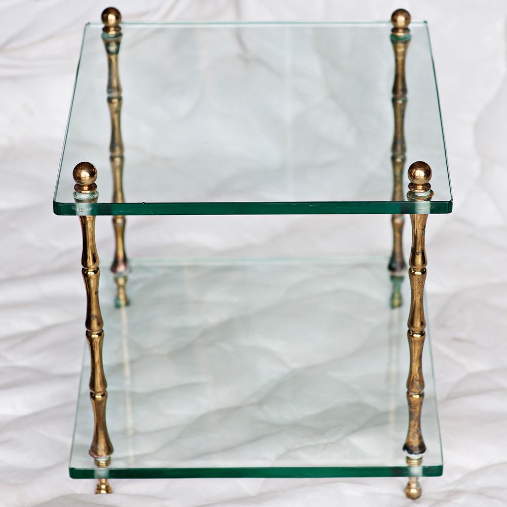 American Pair of  Baker Glass and Brass Faux Bamboo Occasional Tables For Sale