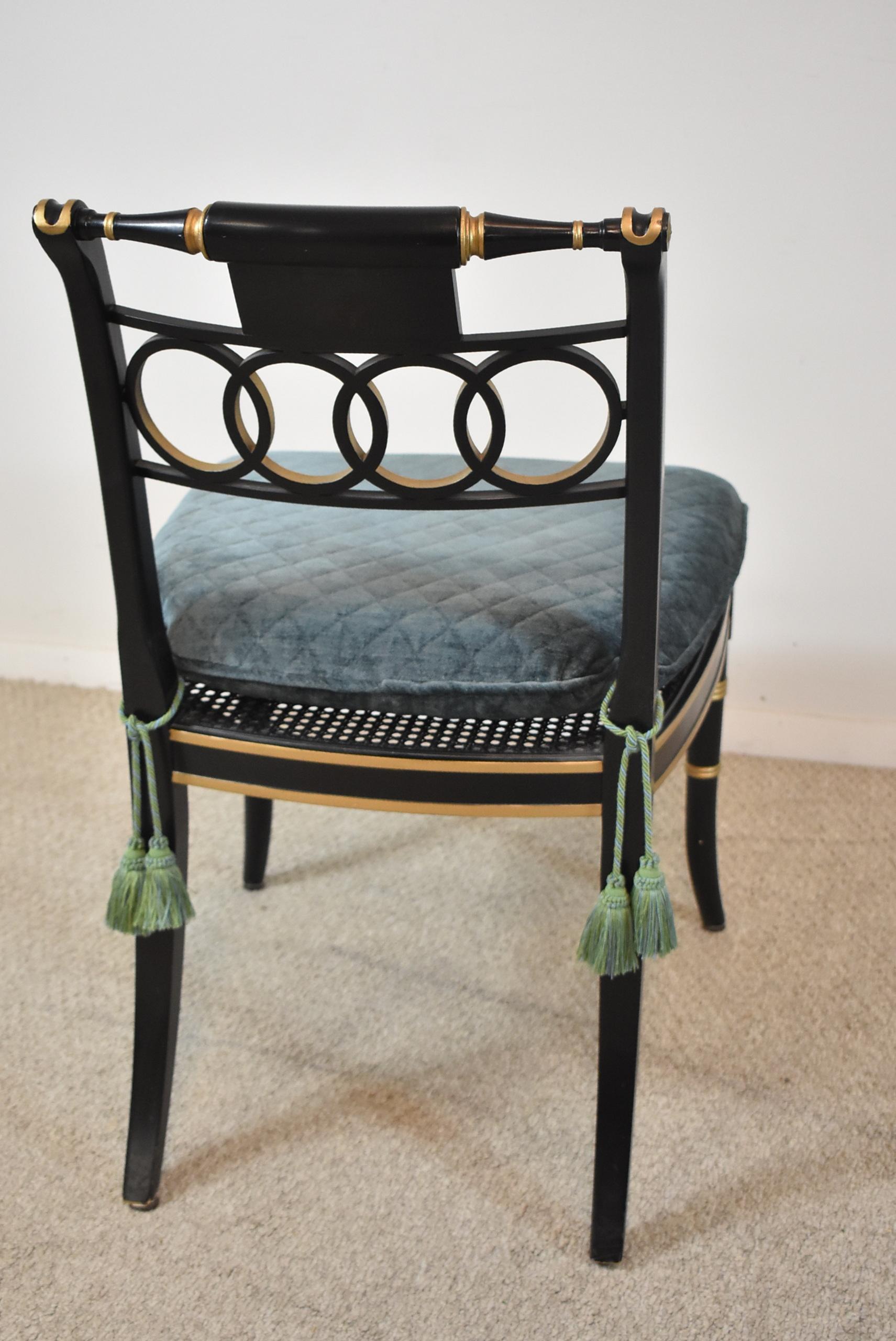 Regency Pair of Baker Historic Charleston Black Lacquer Chairs  
