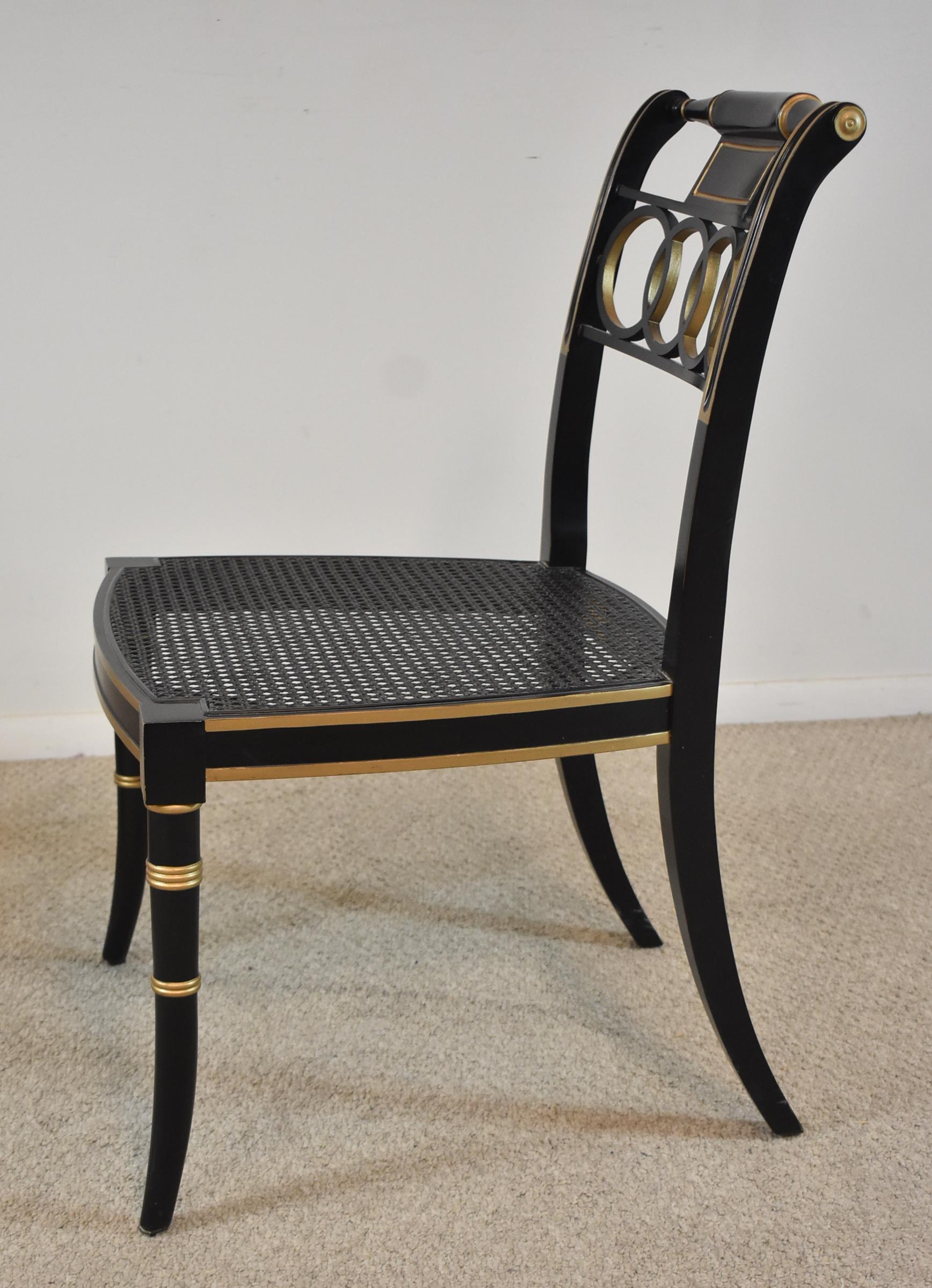 20th Century Pair of Baker Historic Charleston Black Lacquer Chairs  
