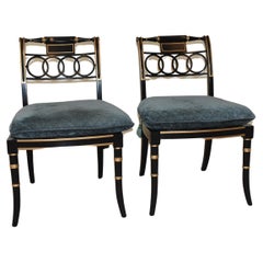 Retro Pair of Baker Historic Charleston Black Lacquer Chairs  