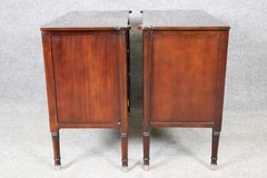 Pair of Baker Louis XVI Directoire Style Mahogany 3 Drawer Commodes