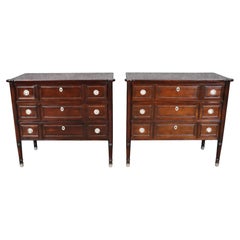 Pair of Baker Louis XVI Directoire Style Mahogany 3 Drawer Commodes