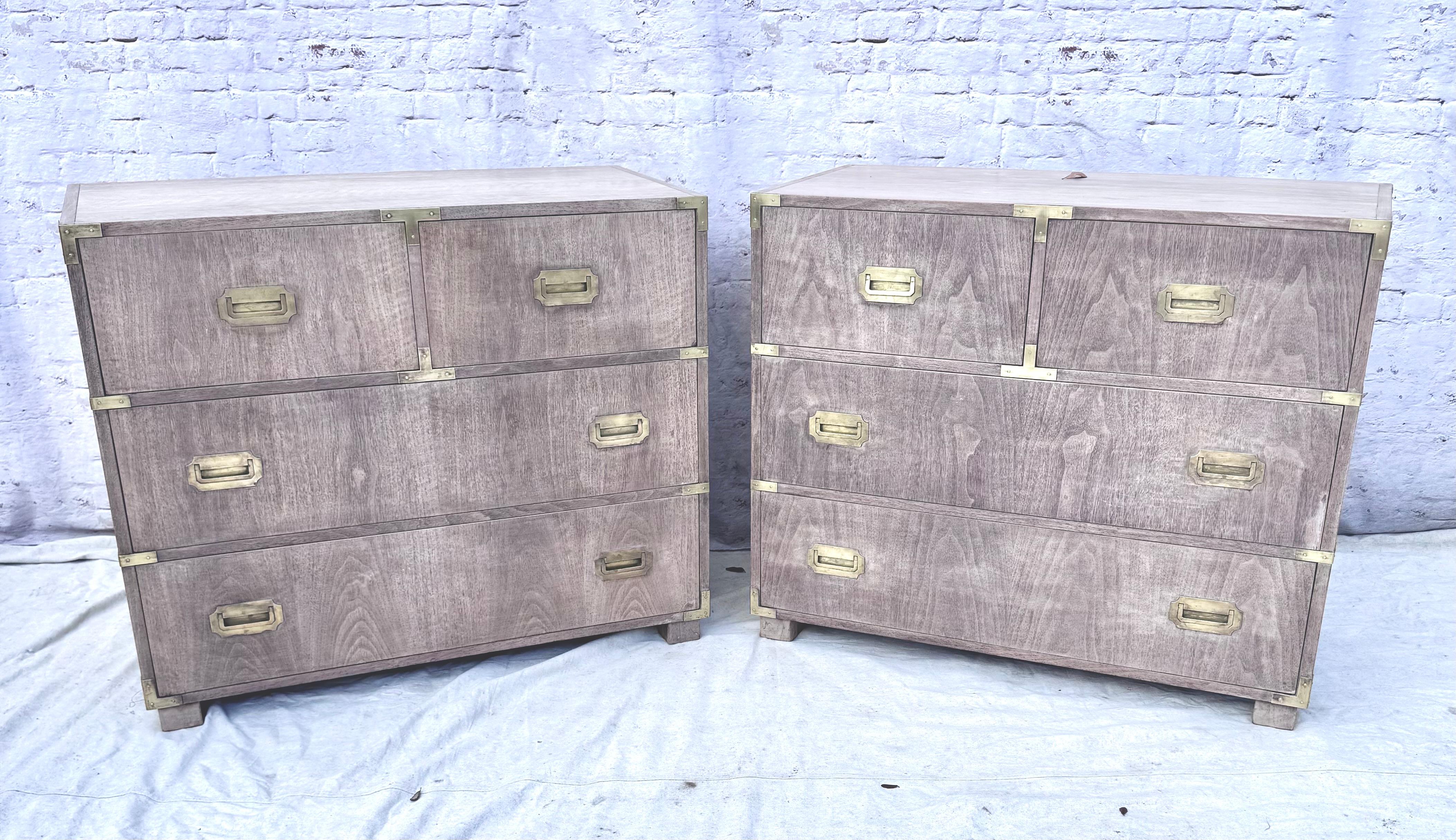 Pair Of Baker Mid-Century Bleached Four Drawer Chests For Sale 8