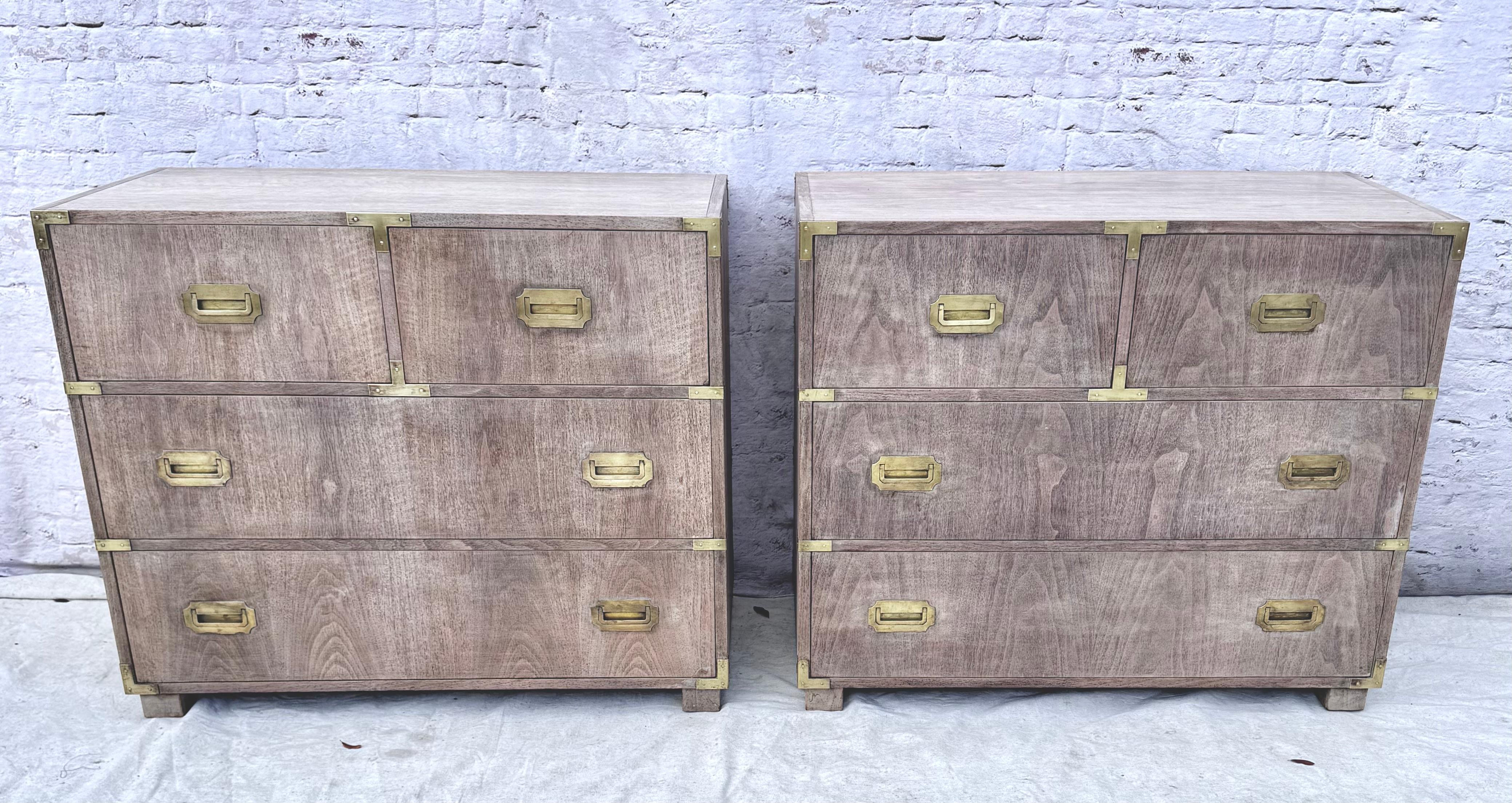 Mid-Century Modern Pair Of Baker Mid-Century Bleached Four Drawer Chests For Sale