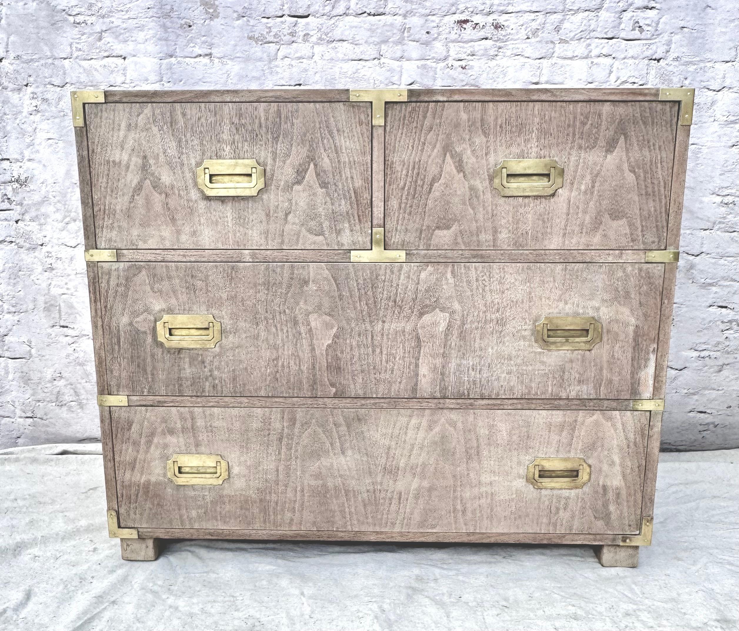 Pair Of Baker Mid-Century Bleached Four Drawer Chests In Good Condition For Sale In Bradenton, FL