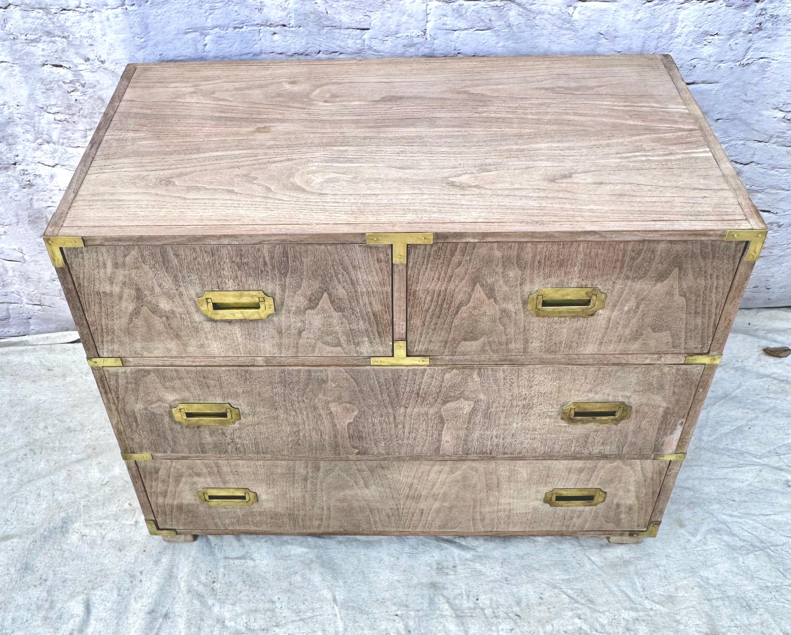 Brass Pair Of Baker Mid-Century Bleached Four Drawer Chests For Sale