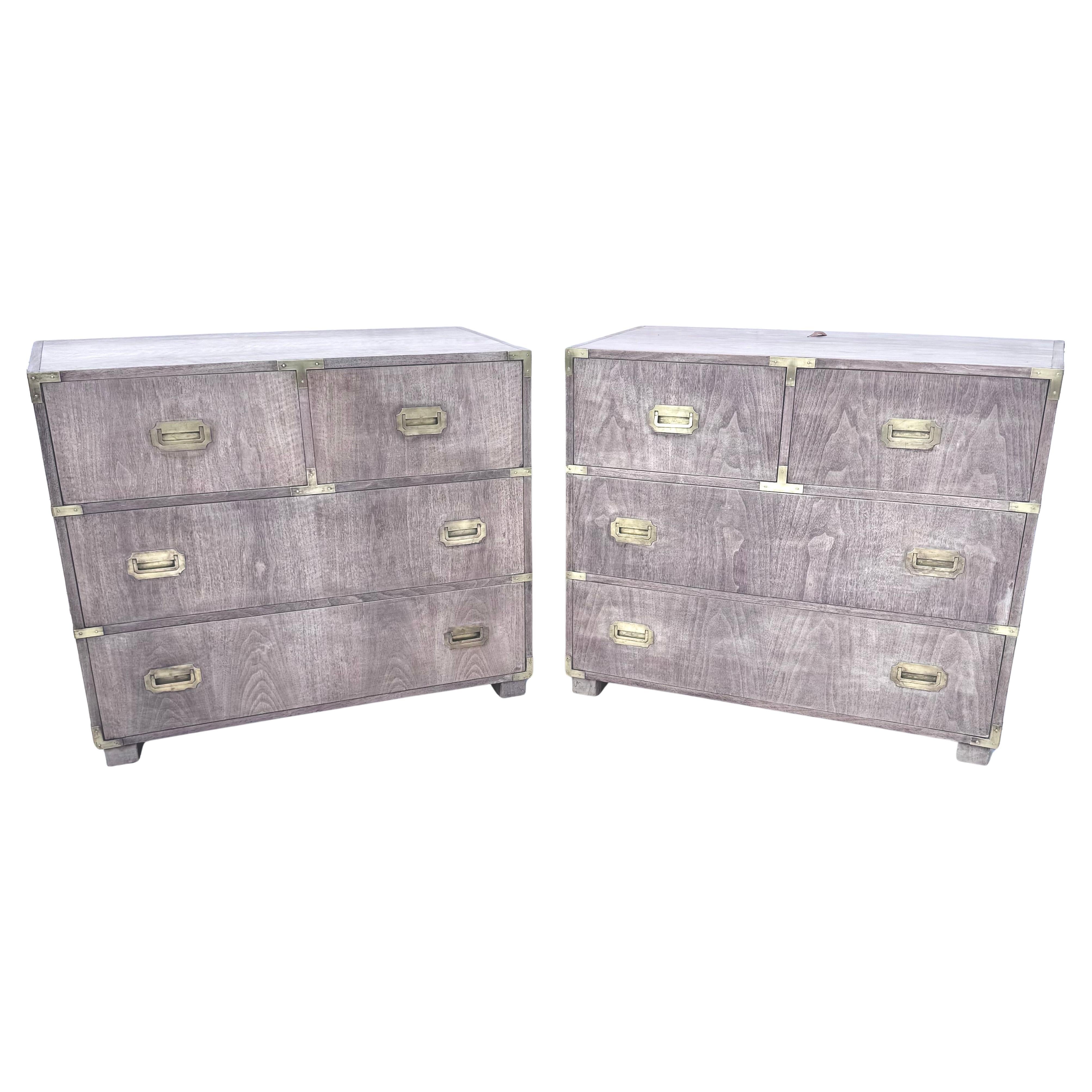 Pair Of Baker Mid-Century Bleached Four Drawer Chests For Sale