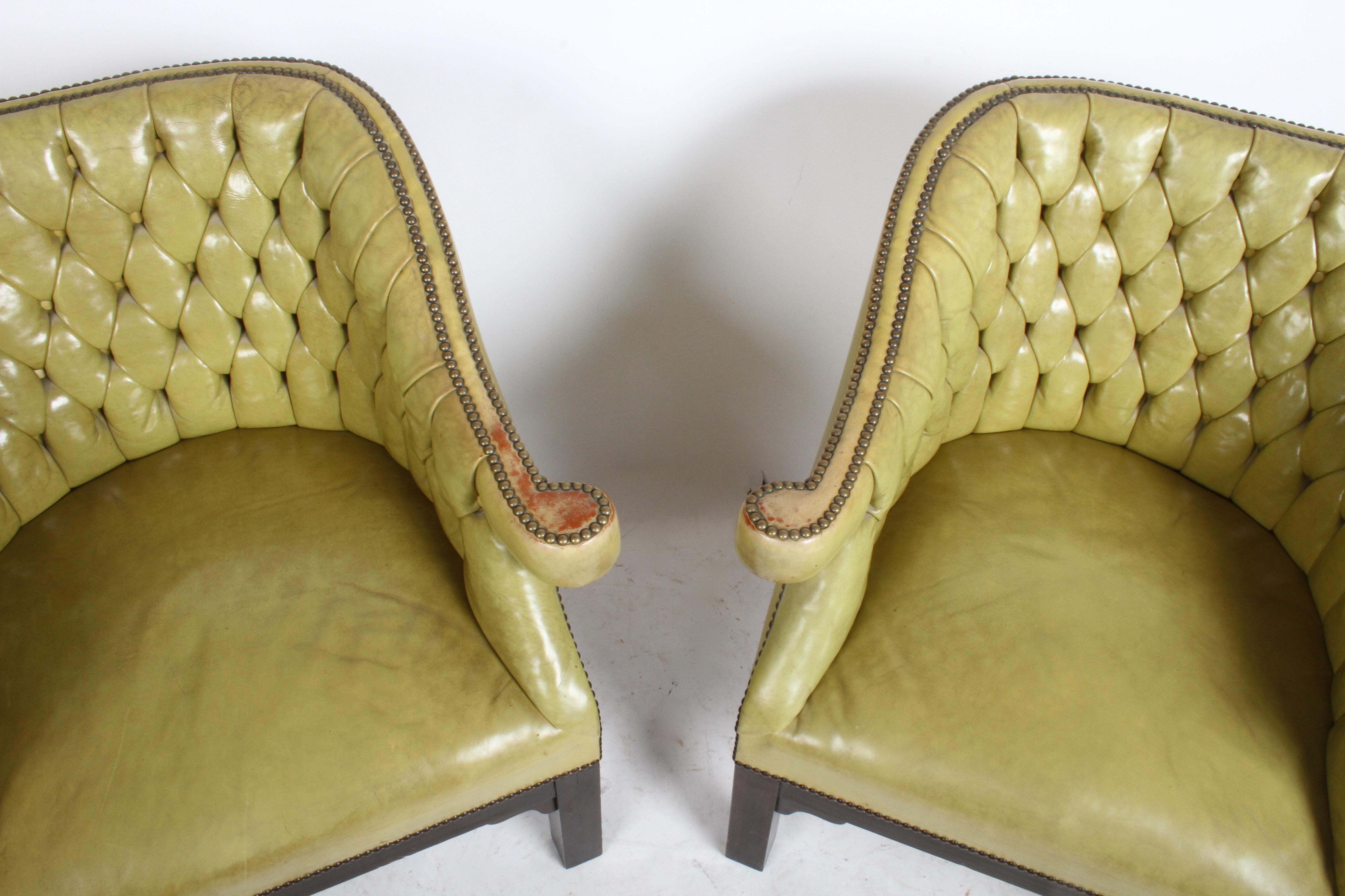 Pair of Baker Mid-Century Leather Tufted Lounge Chairs 3