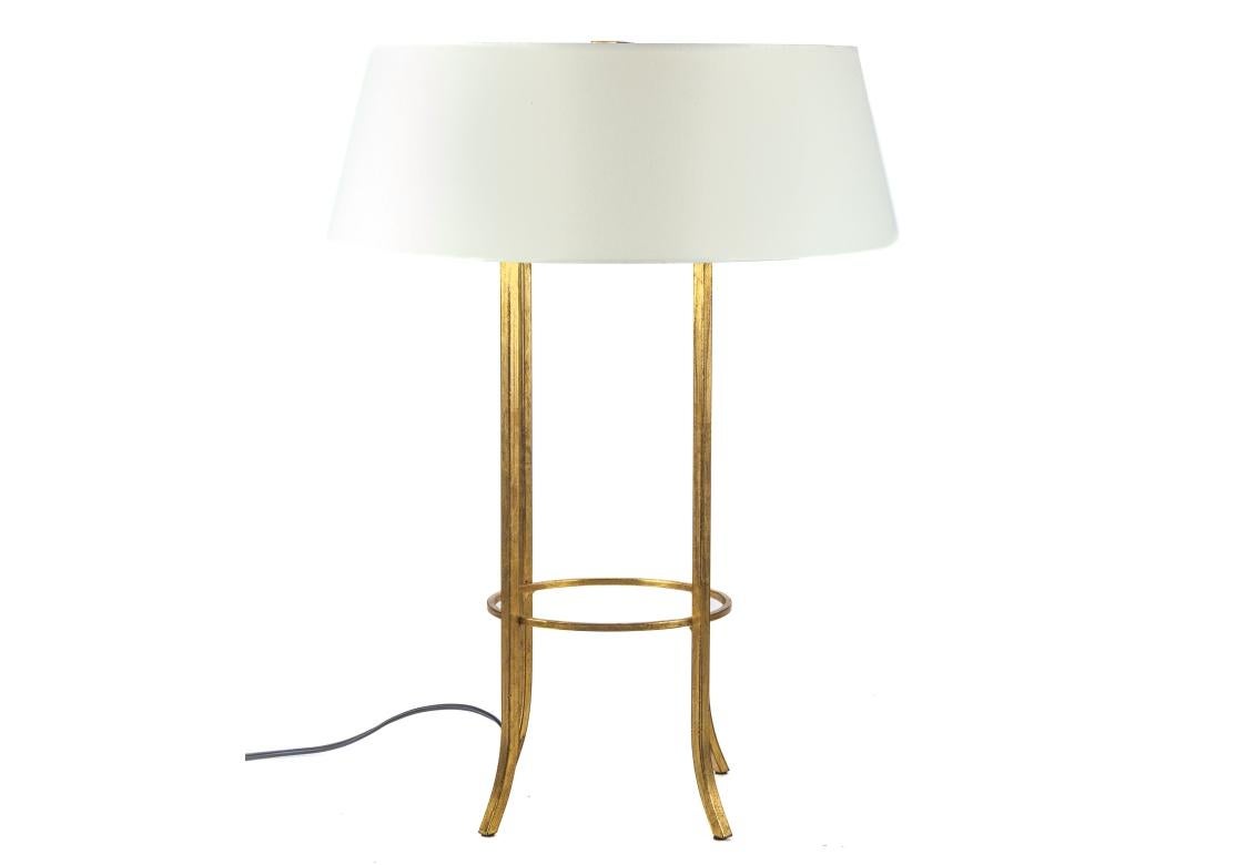 Pair Of Baker Milling Road Gold Leaf Metal Cage Table Lamps With Shades For Sale 4
