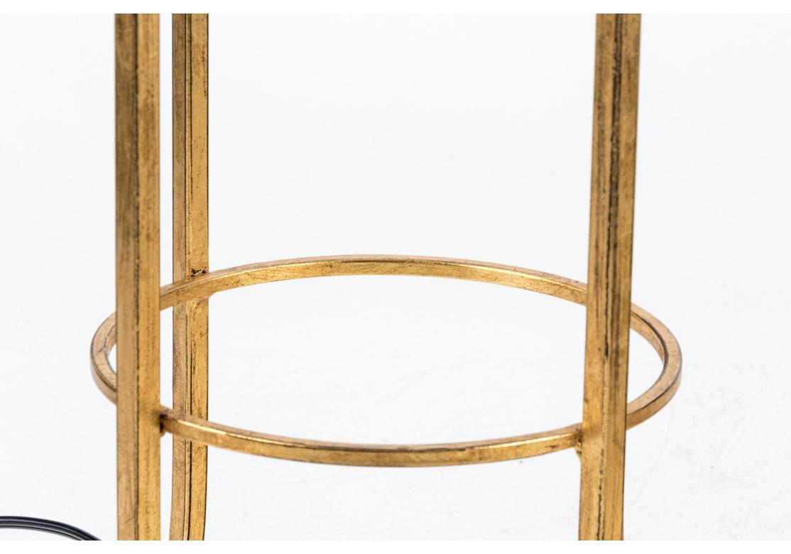 Mid-Century Modern Pair Of Baker Milling Road Gold Leaf Metal Cage Table Lamps With Shades For Sale