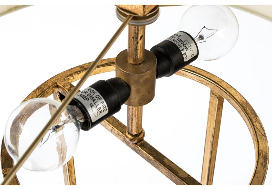 Gilt Pair Of Baker Milling Road Gold Leaf Metal Cage Table Lamps With Shades For Sale
