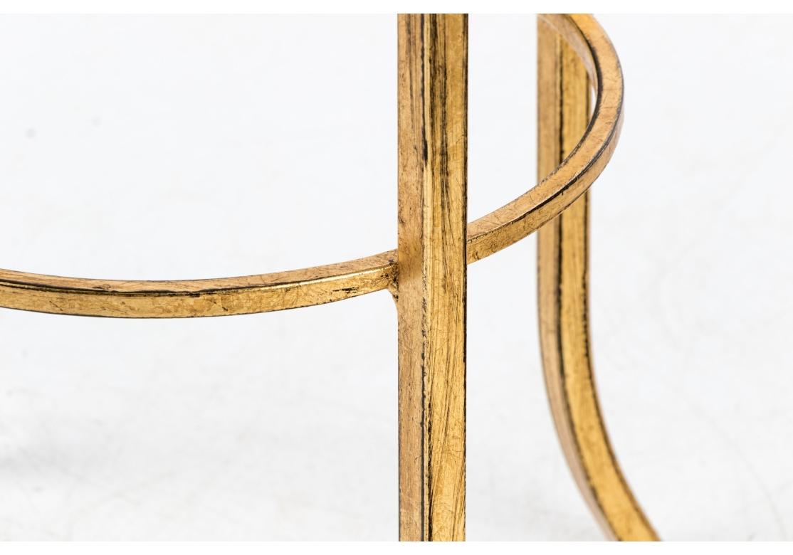 Pair Of Baker Milling Road Gold Leaf Metal Cage Table Lamps With Shades In Fair Condition For Sale In Bridgeport, CT