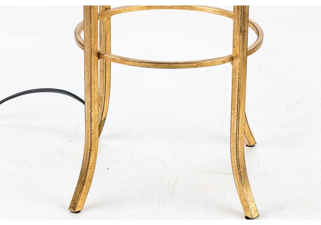 Pair Of Baker Milling Road Gold Leaf Metal Cage Table Lamps With Shades For Sale 1