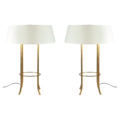 Pair Of Baker Milling Road Gold Leaf Metal Cage Table Lamps With Shades