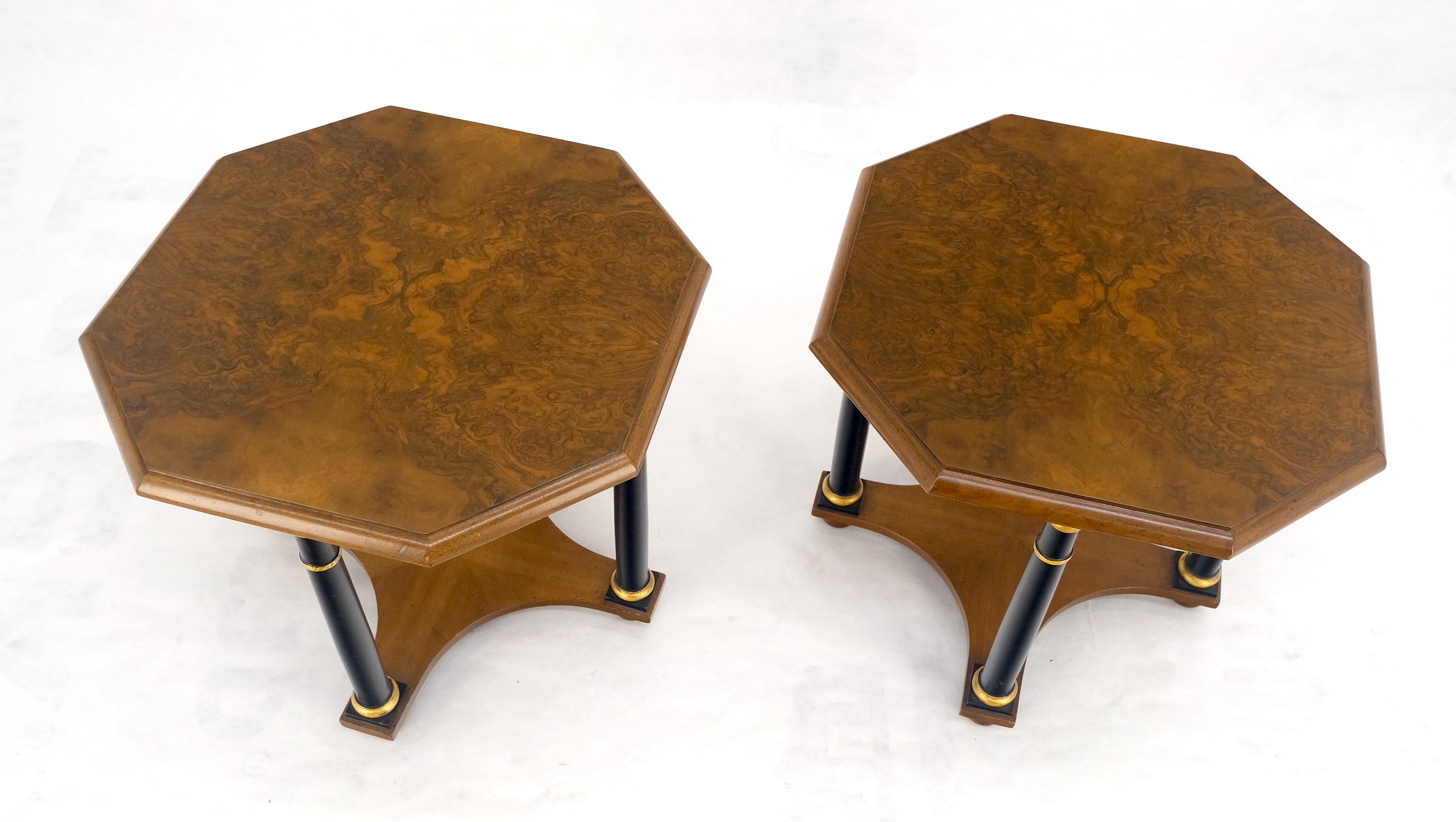 Lacquered Pair of Baker Neoclassical Octagon Shape End Side Lamp Tables Stands MINT! For Sale