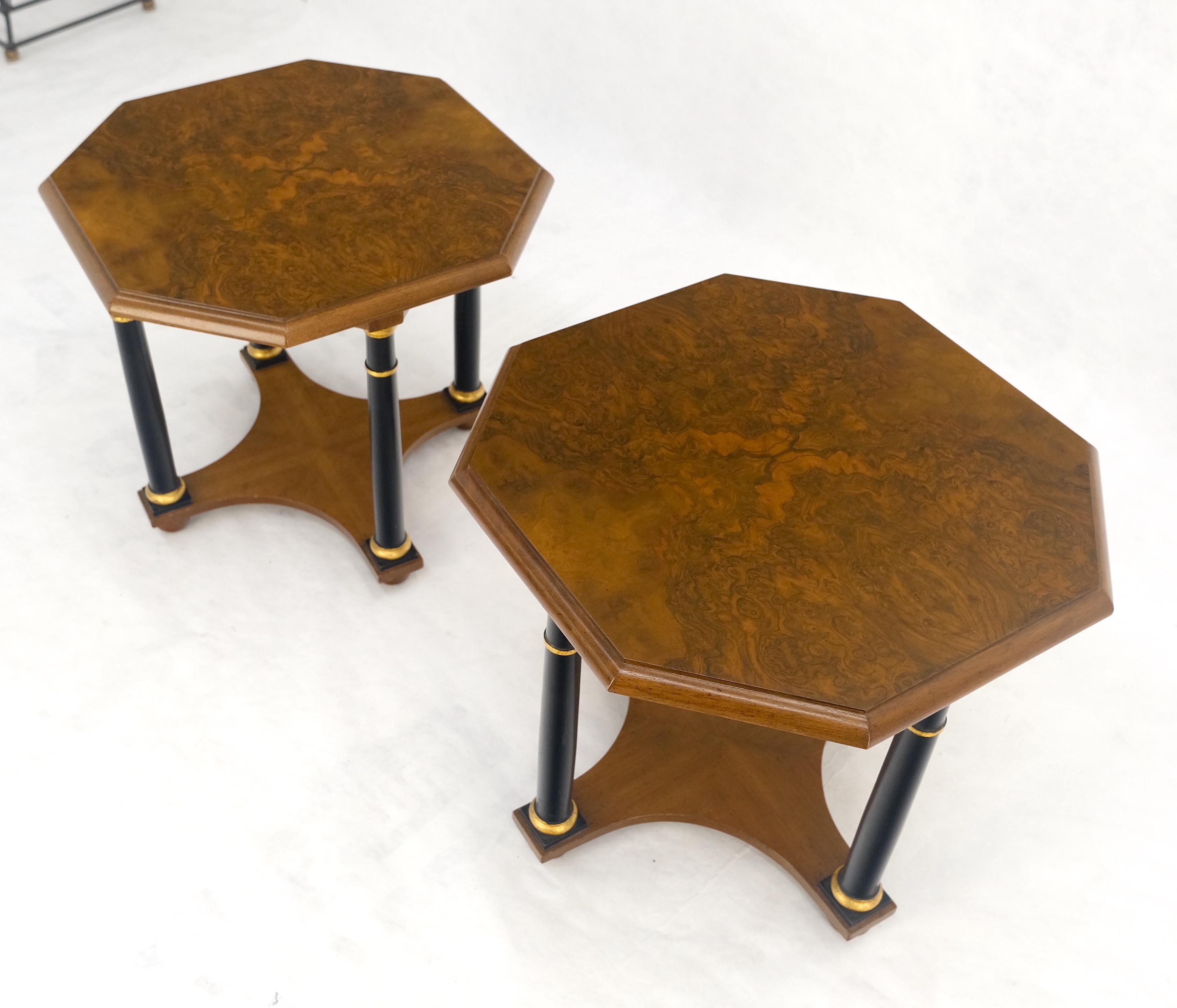 Burl Pair of Baker Neoclassical Octagon Shape End Side Lamp Tables Stands MINT! For Sale
