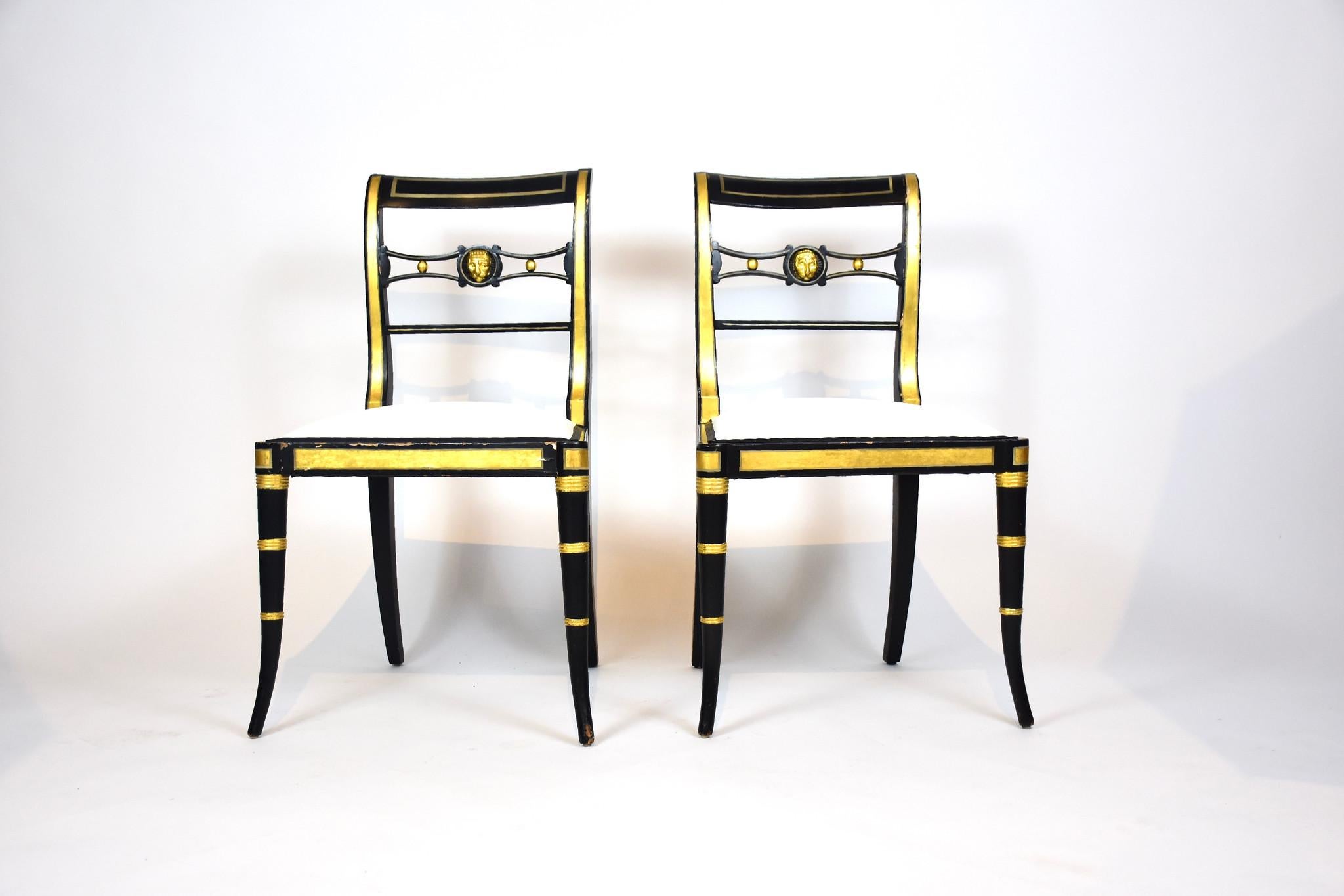 Ebonized Pair of Baker Neoclassical Style Chairs For Sale