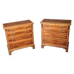 Pair of Baker Satinwood Banded Mahogany Sheraton Bachelors Chests Commodes C1990