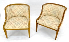 Pair of Baker Style Barrel Back Upholstered Lounge Chairs