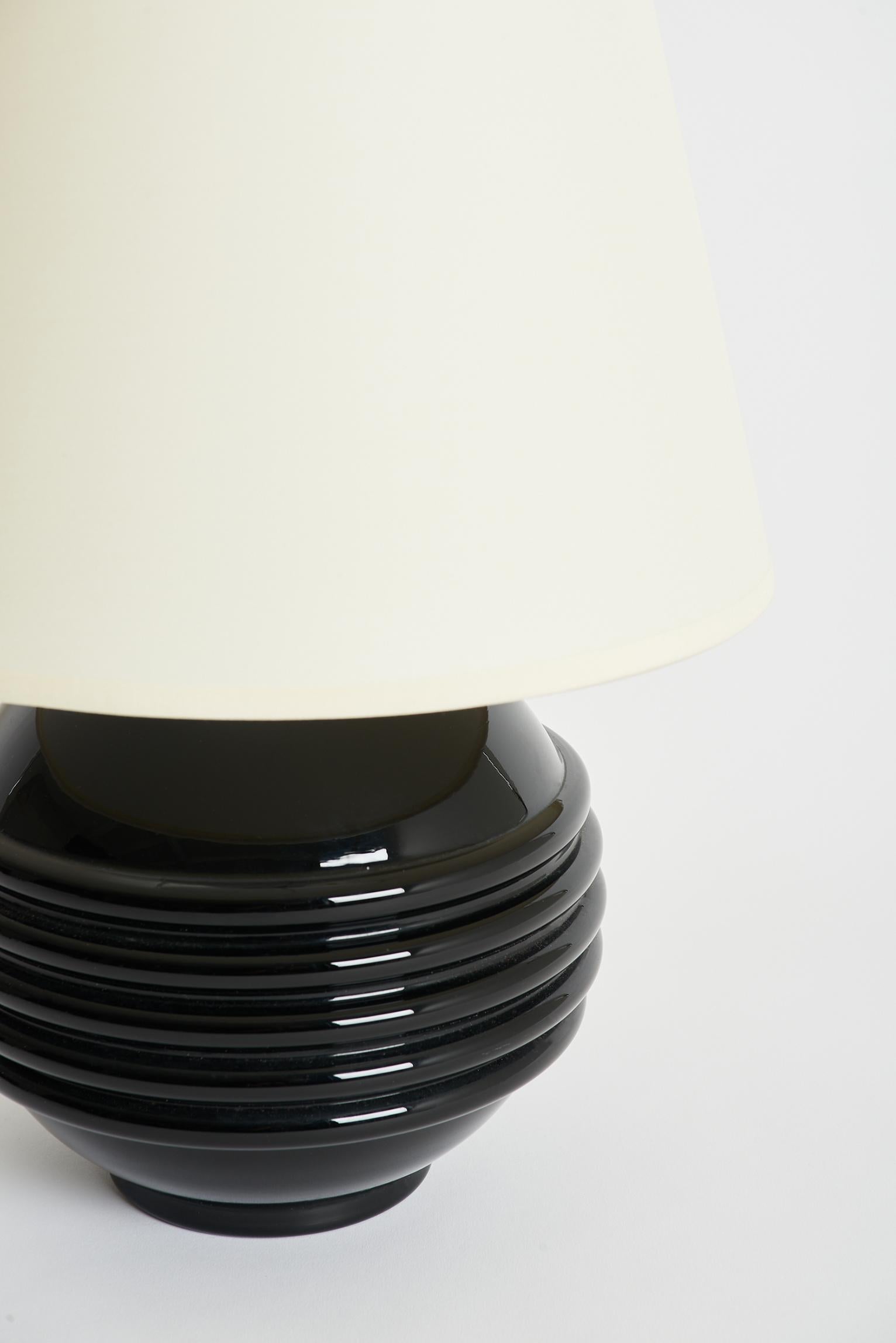 French Pair of Black Glass Table Lamps by Jacques Adnet
