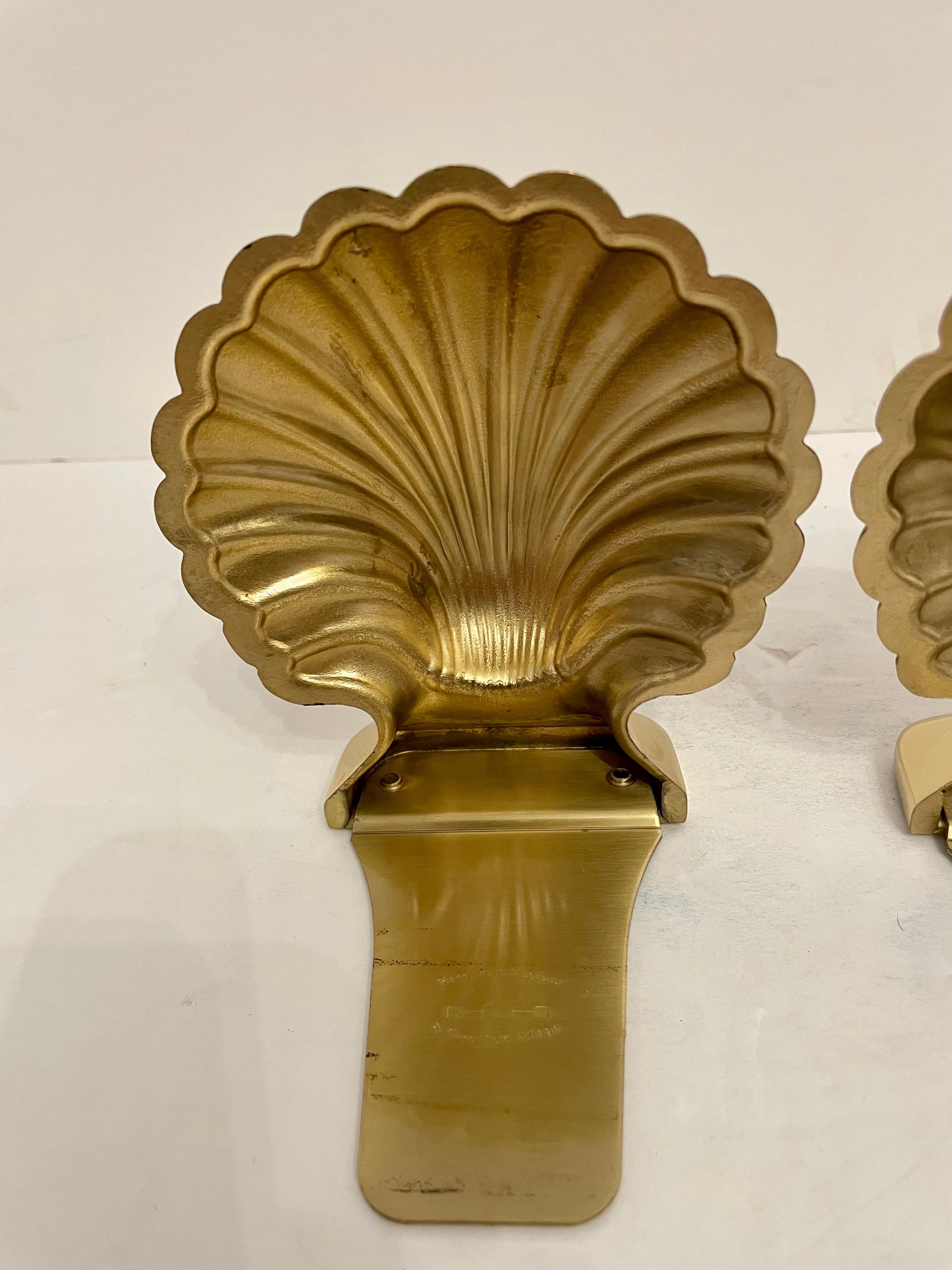 Korean Pair of Baldwin Brass Scallop Shell Seashell Bookends