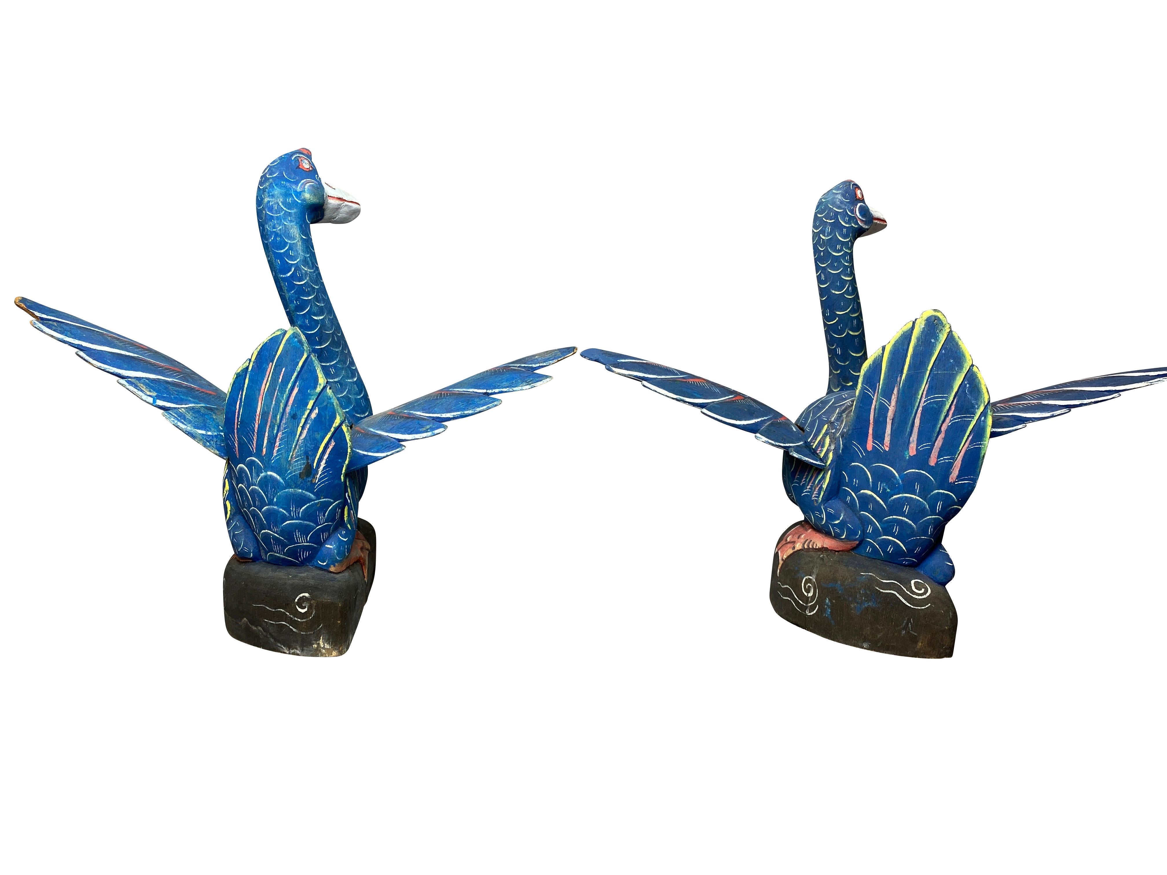 Wood Pair of Balinese Carved and Painted Ducks from John Volk's Estate For Sale