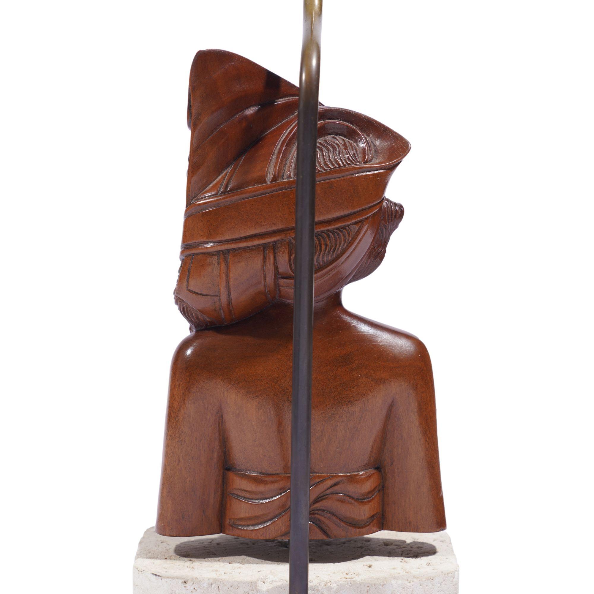 Pair of Balinese carved bust lamps mounted on cut coral bases, c. 1920-40 For Sale 6