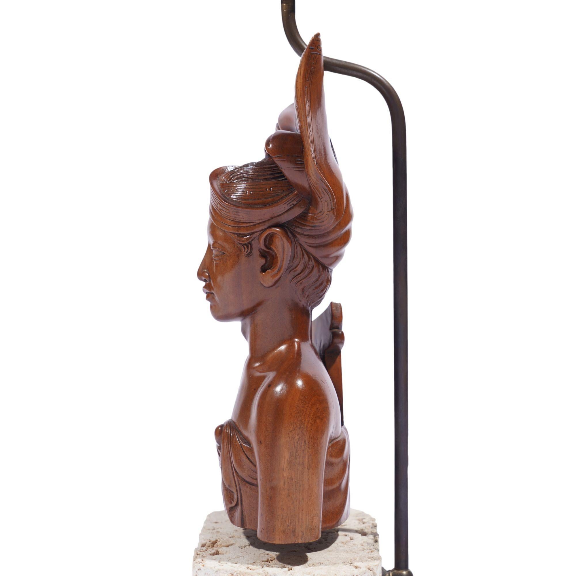 Pair of Balinese carved bust lamps mounted on cut coral bases, c. 1920-40 For Sale 2