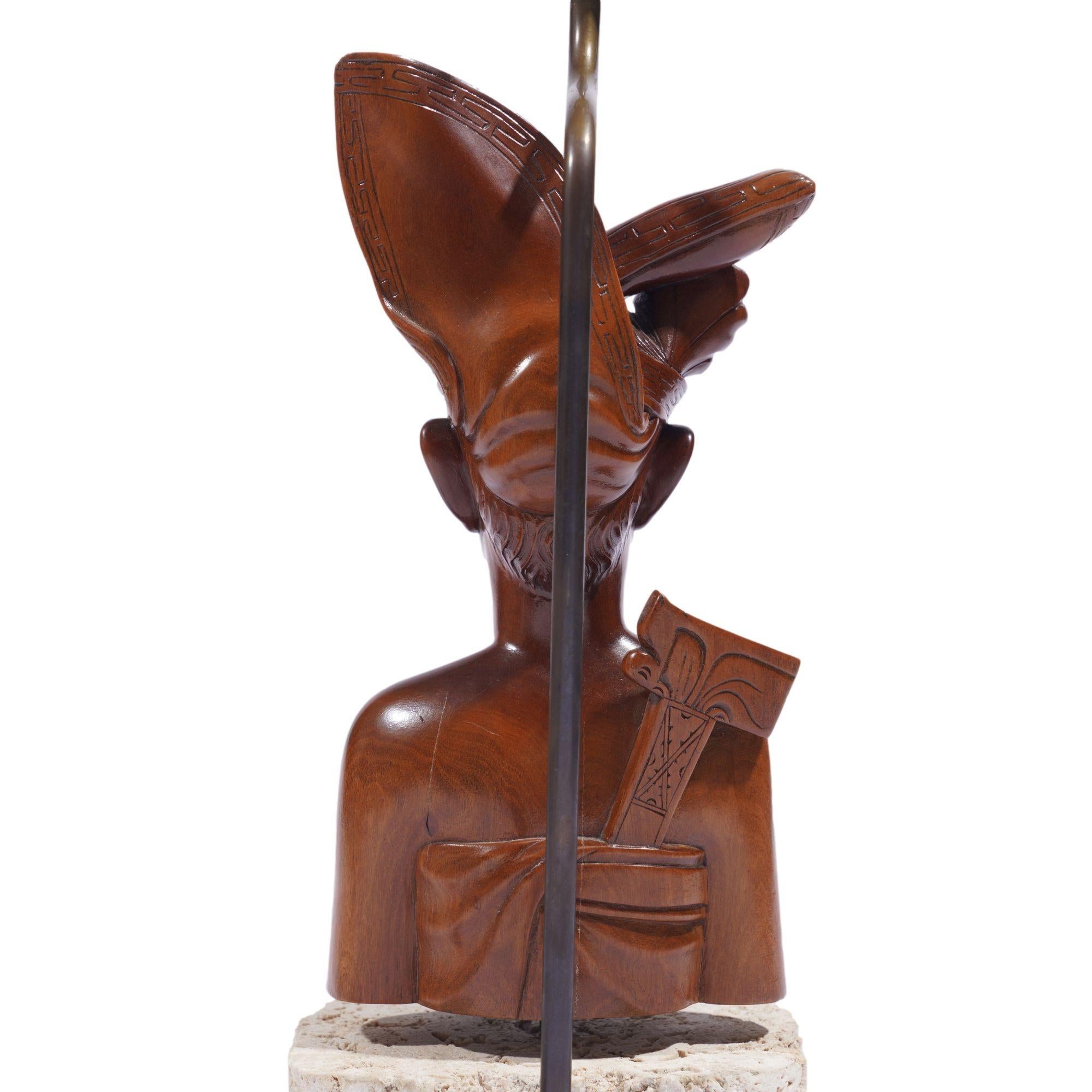 Pair of Balinese carved bust lamps mounted on cut coral bases, c. 1920-40 For Sale 3