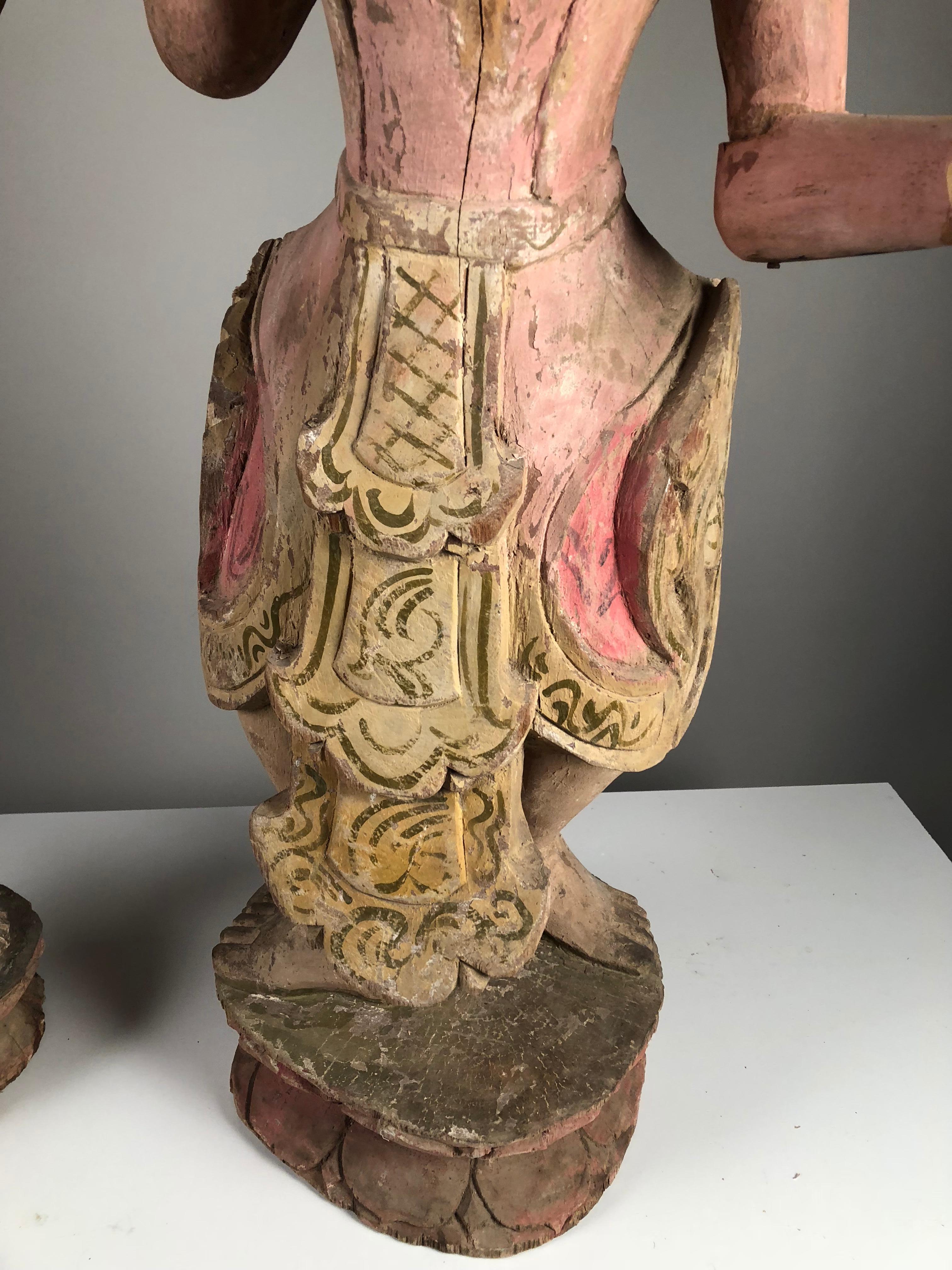 Hand-Carved Pair of Balinese Figural Sculptures