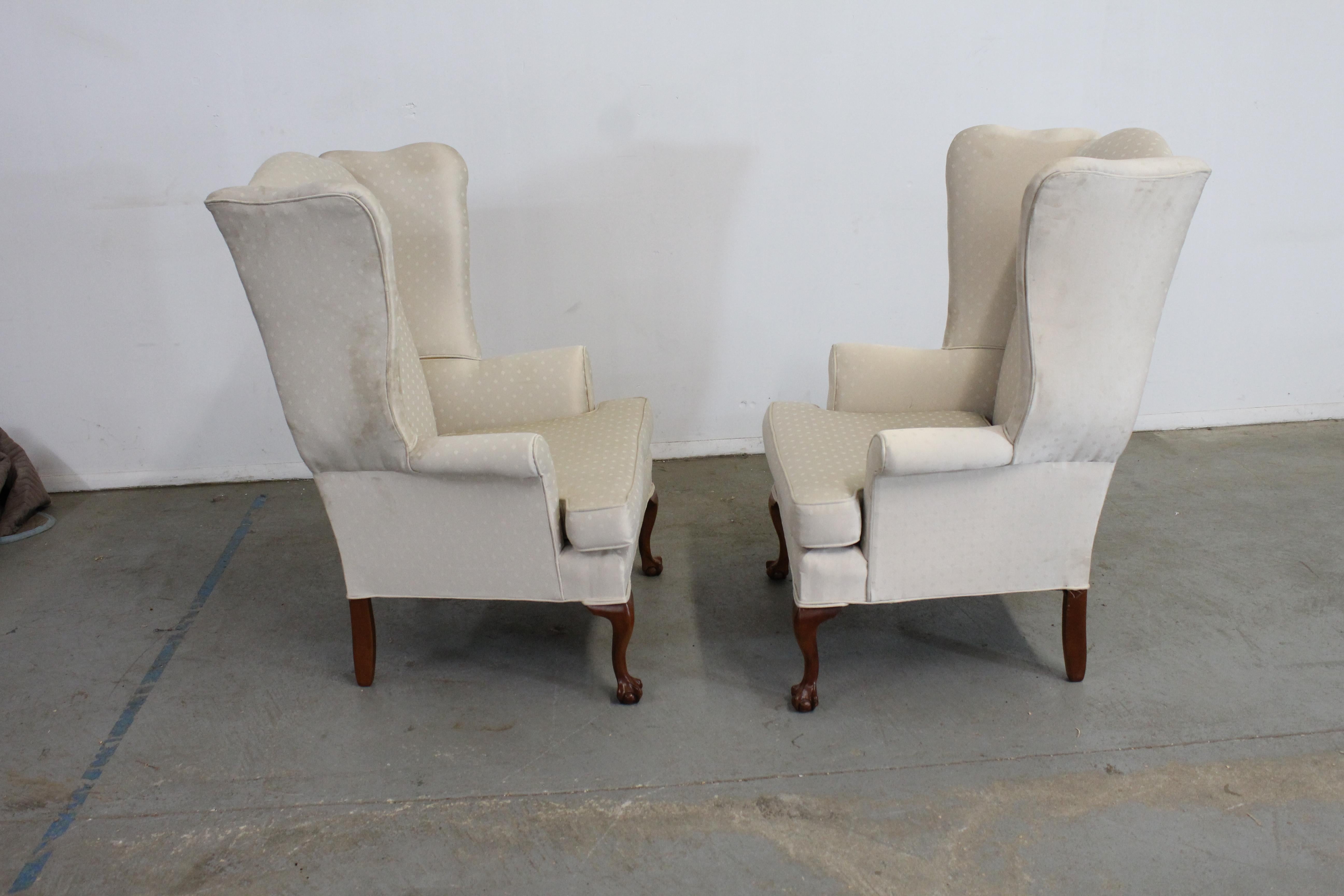 Pair of Ball and Claw Fireside Wingback Chairs by Thomasville 2