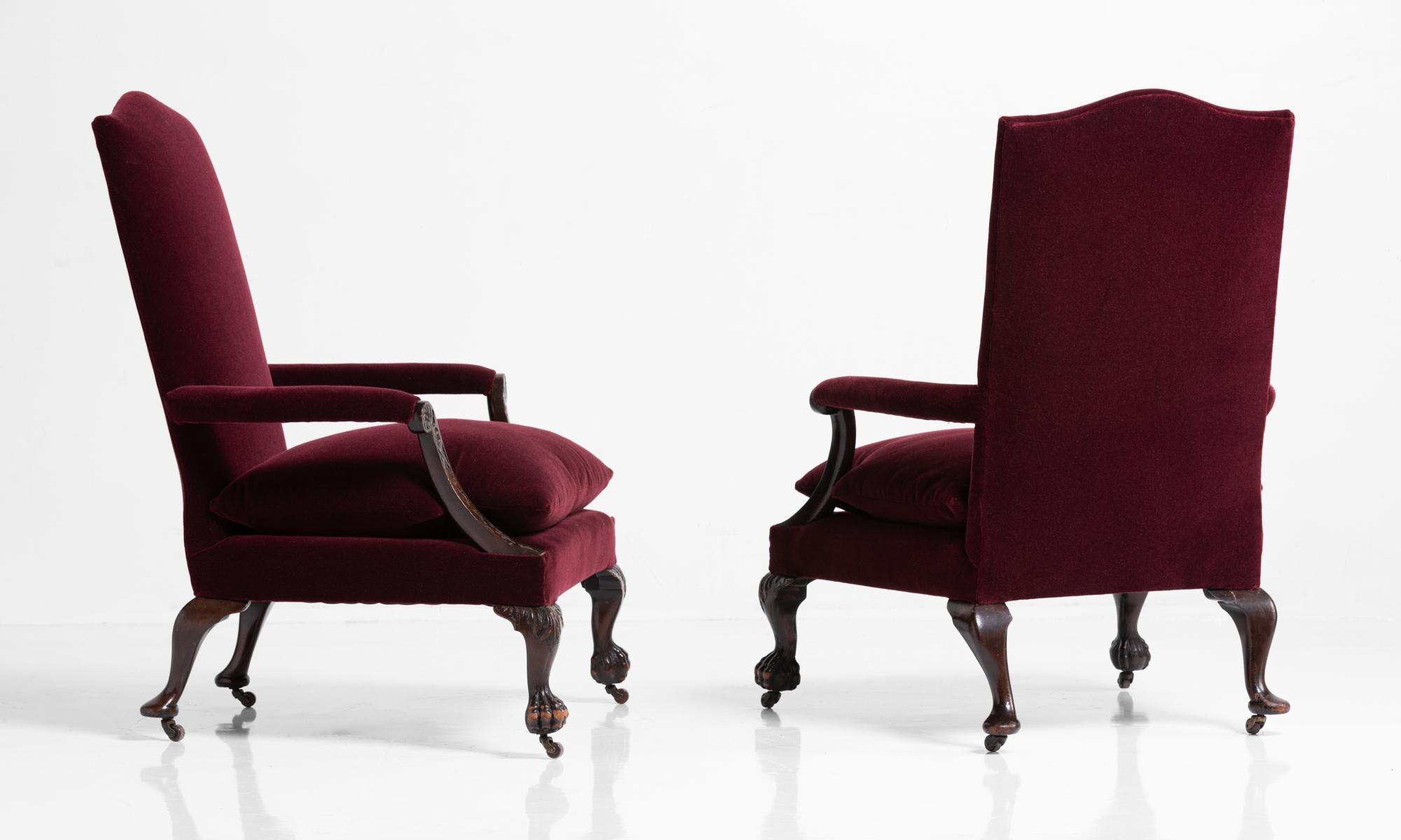 Victorian Pair of Ball and Claw Armchairs, England, circa 1890