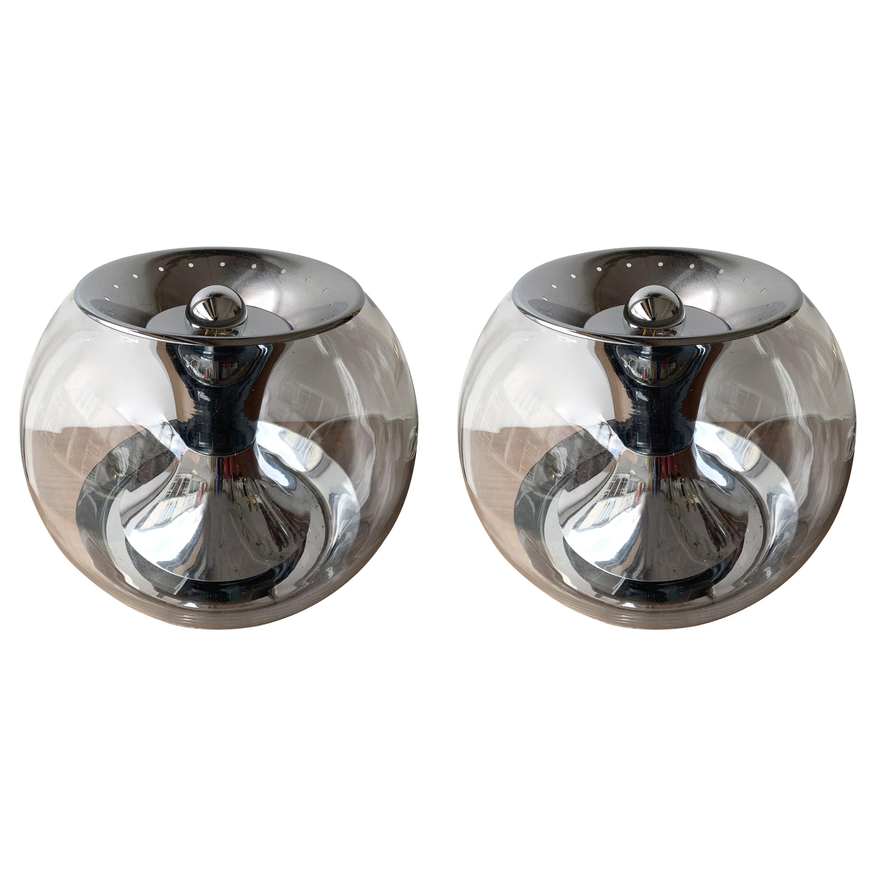 Pair of Ball Lamps Metal and Glass T417 by Luci, Italy, 1970s
