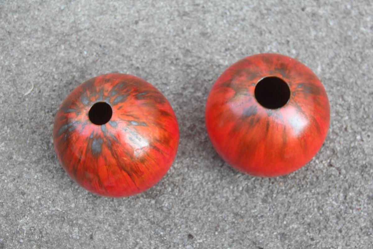 Pair of Ball Vases in Glazed Ceramics in Florence Production For Sale 4