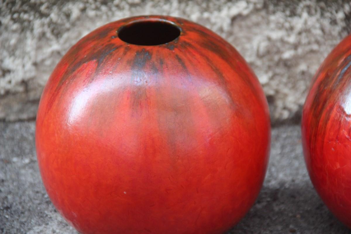 Mid-20th Century Pair of Ball Vases in Glazed Ceramics in Florence Production For Sale