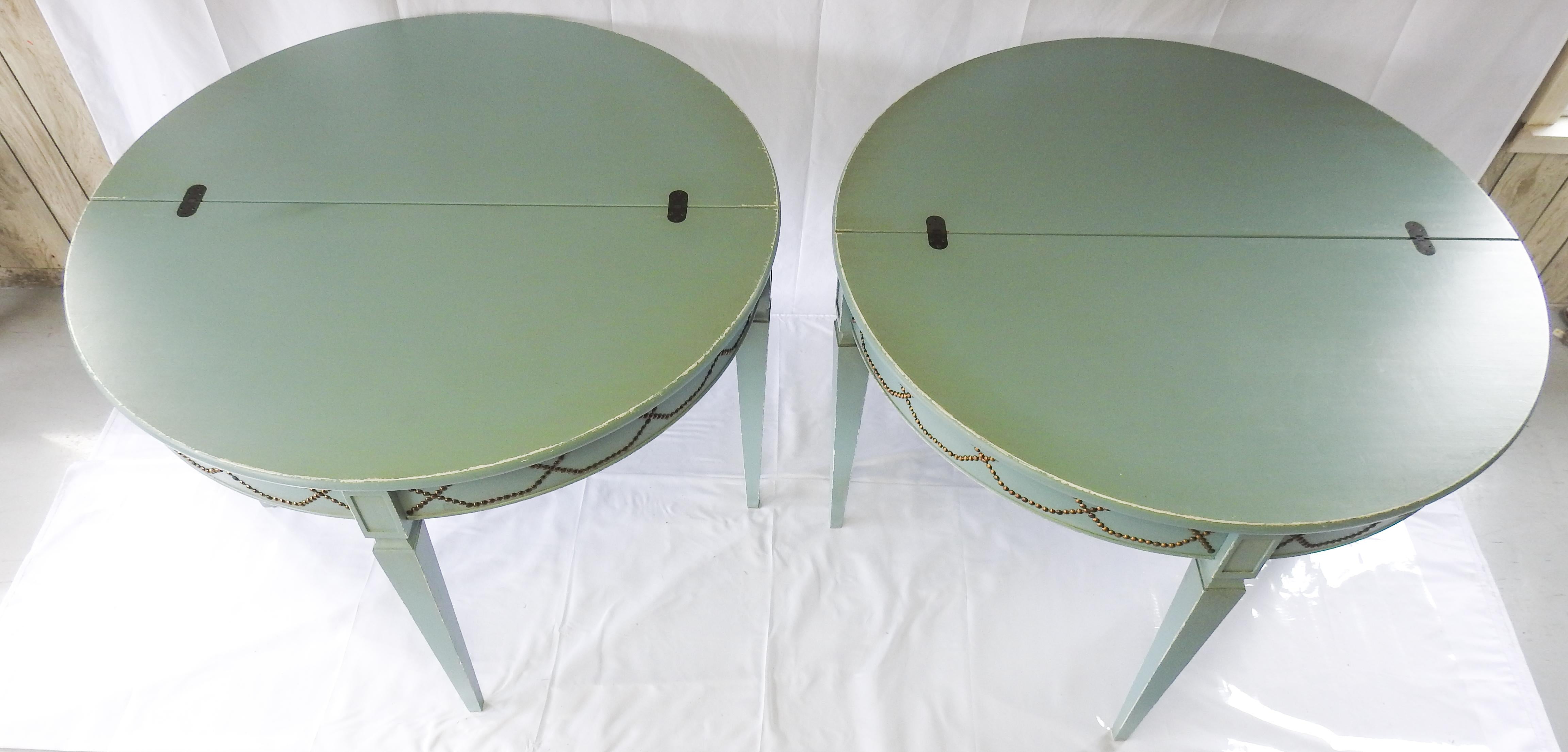 Wood Pair of Ballard Designs Demilune Tables For Sale