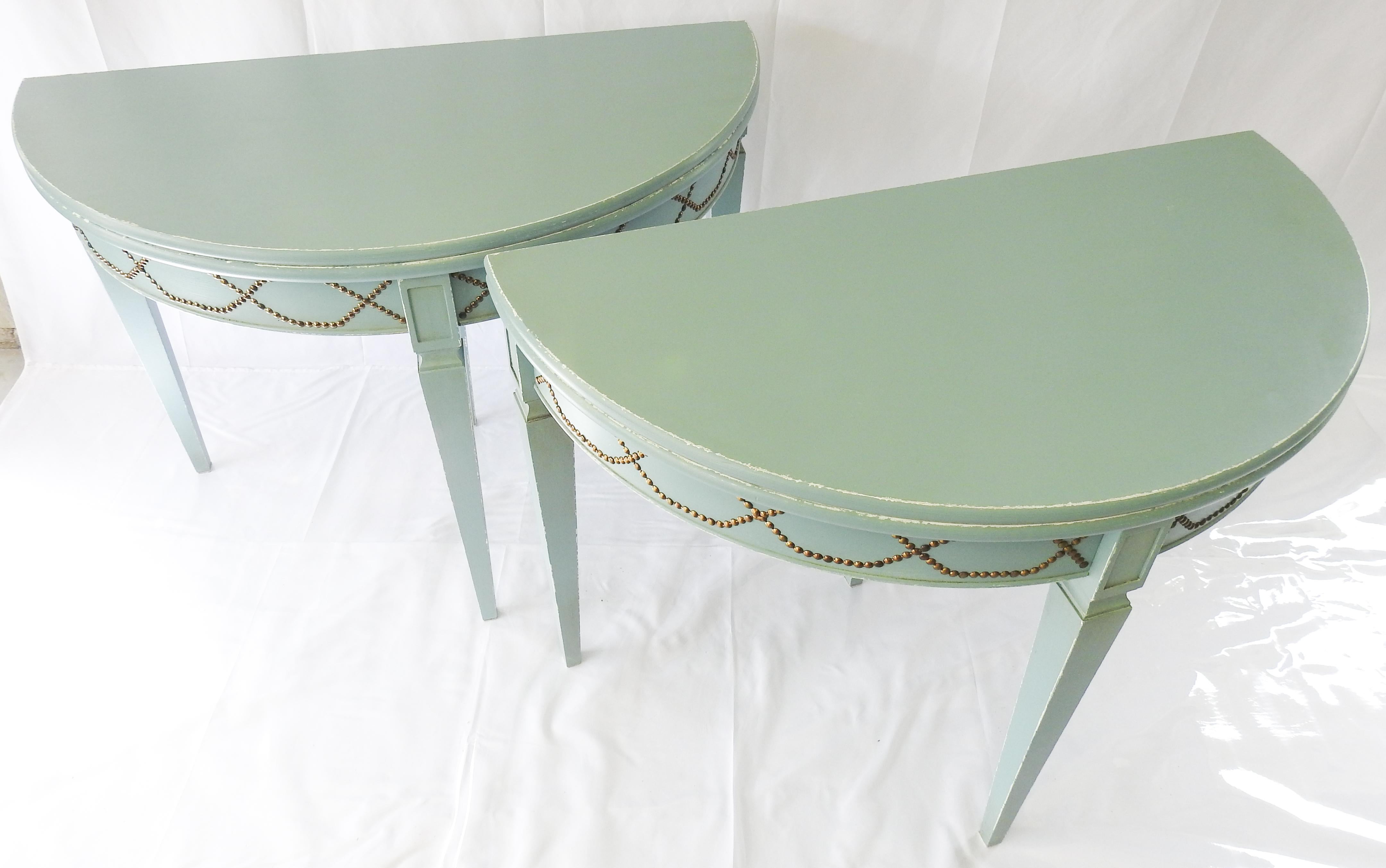 Chippendale Pair of Ballard Designs Demilune Tables For Sale
