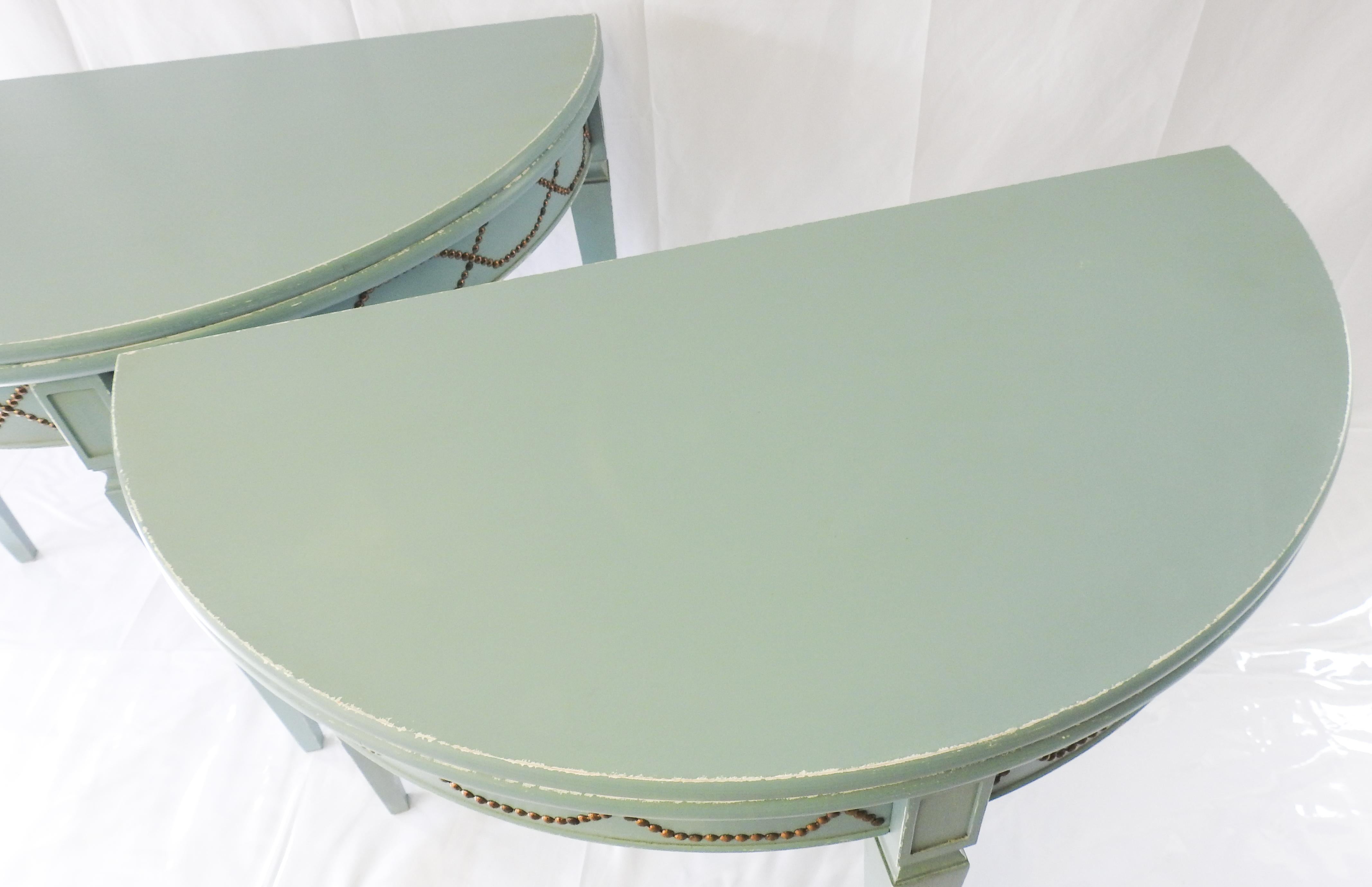 Italian Pair of Ballard Designs Demilune Tables For Sale