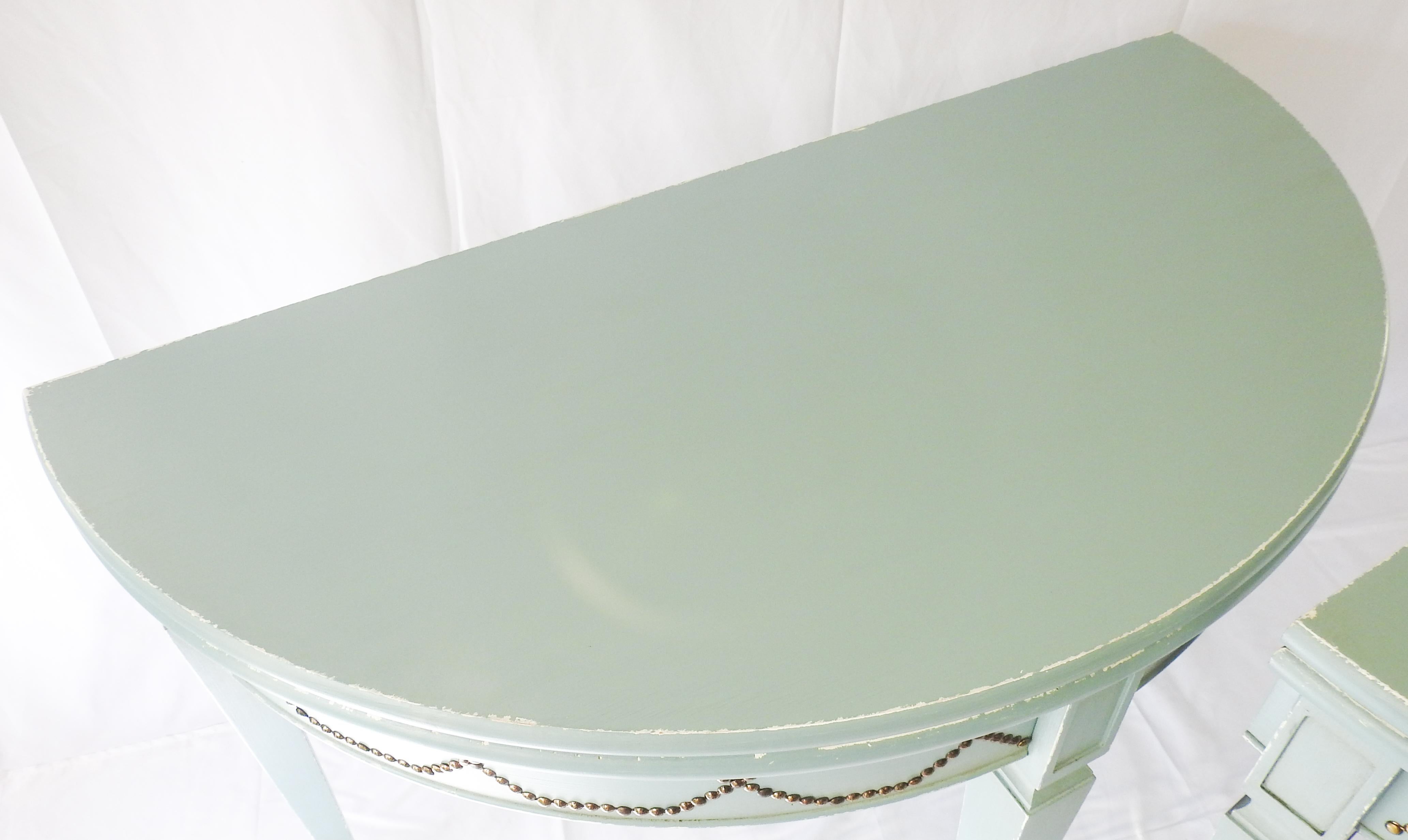Hand-Crafted Pair of Ballard Designs Demilune Tables For Sale