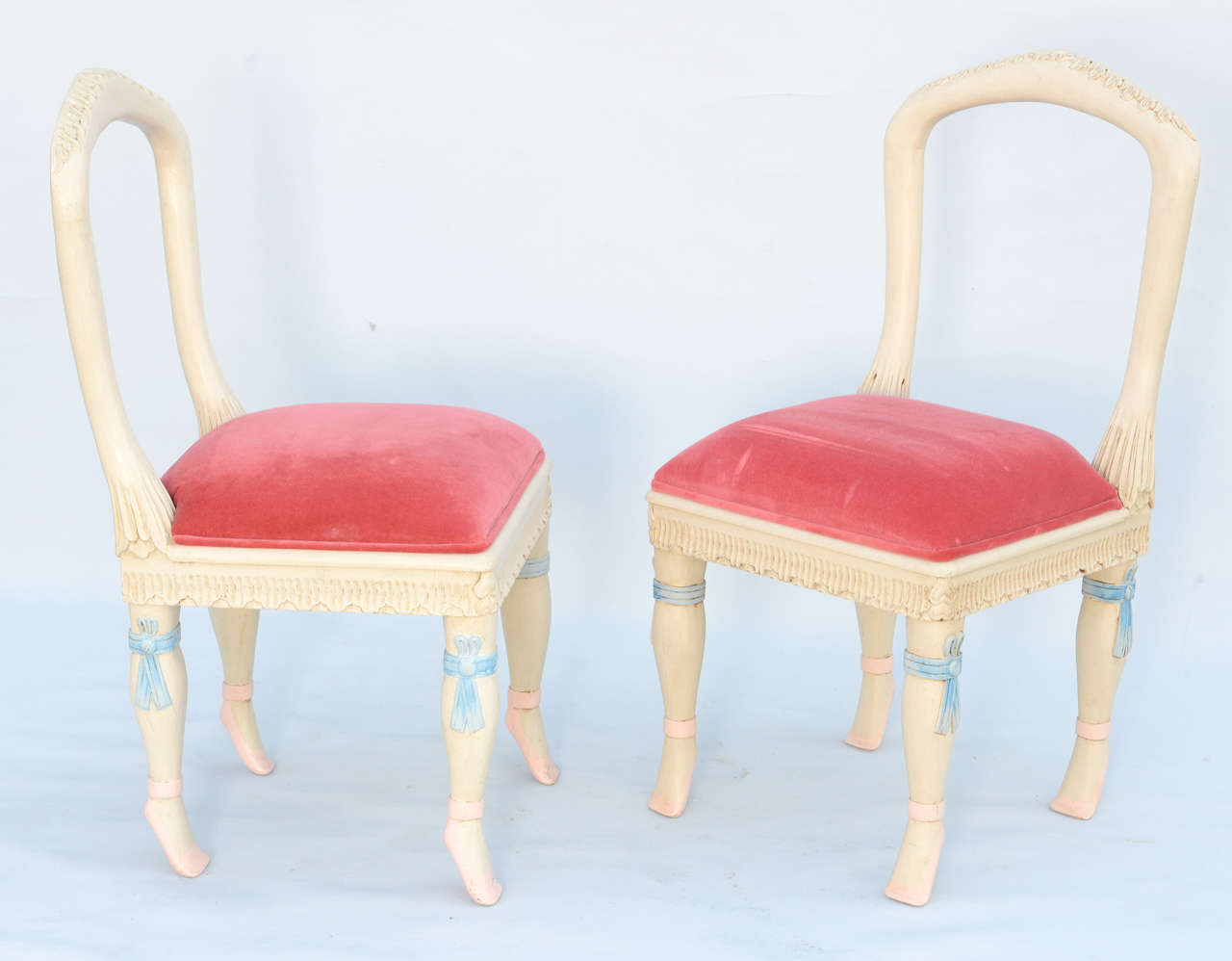 Carved Pair of Ballerina Side Chairs
