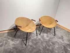 Pair of ‚Balloon’ Lounge Chairs by Hans Olsen, Yellow Suede, Denmark, circa 1960